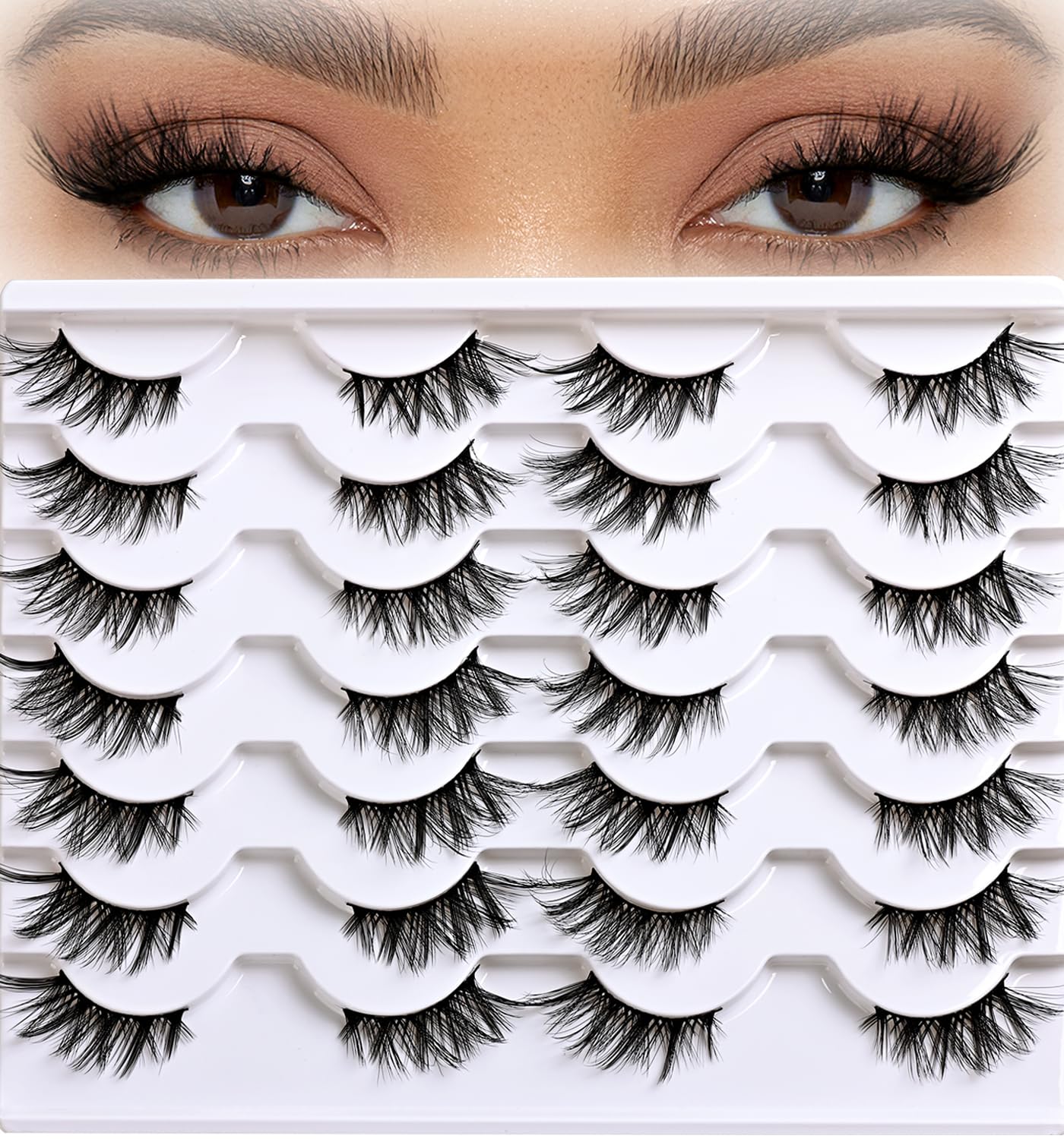 APCYUST Half Lashes False Eyelashes Wispy Fake Lash Strips Natural Cat Eye Strip Eyelash Pack 14 Pairs Mink