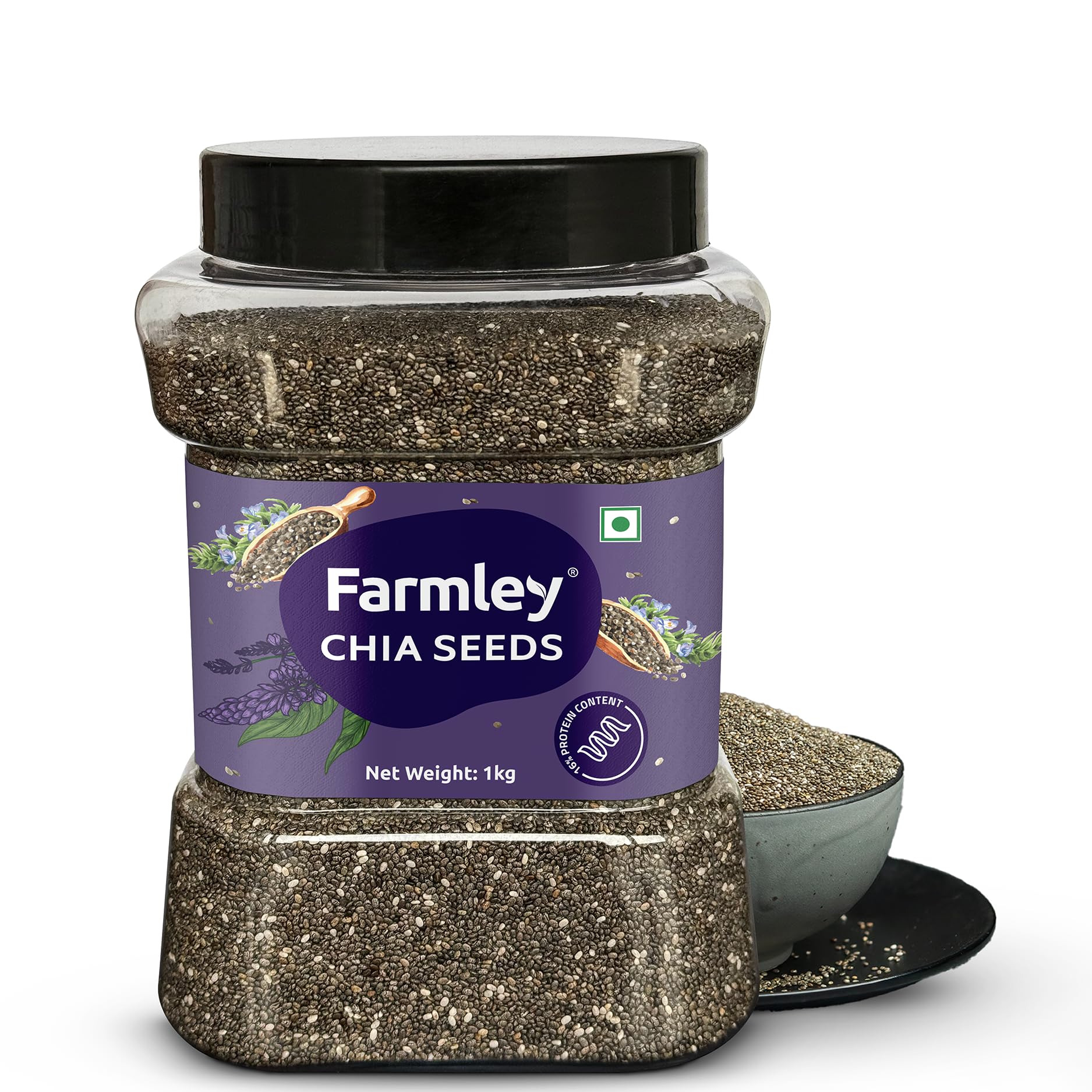 Sponsored Ad - Farmley Chia Seeds 1 Kg, I Seeds for Eating | Seeds for Weight Management | Rich in Calcium, Omega-3, Protein, Fibre, & Non GMO, Reusable Jar (Pack of 1)