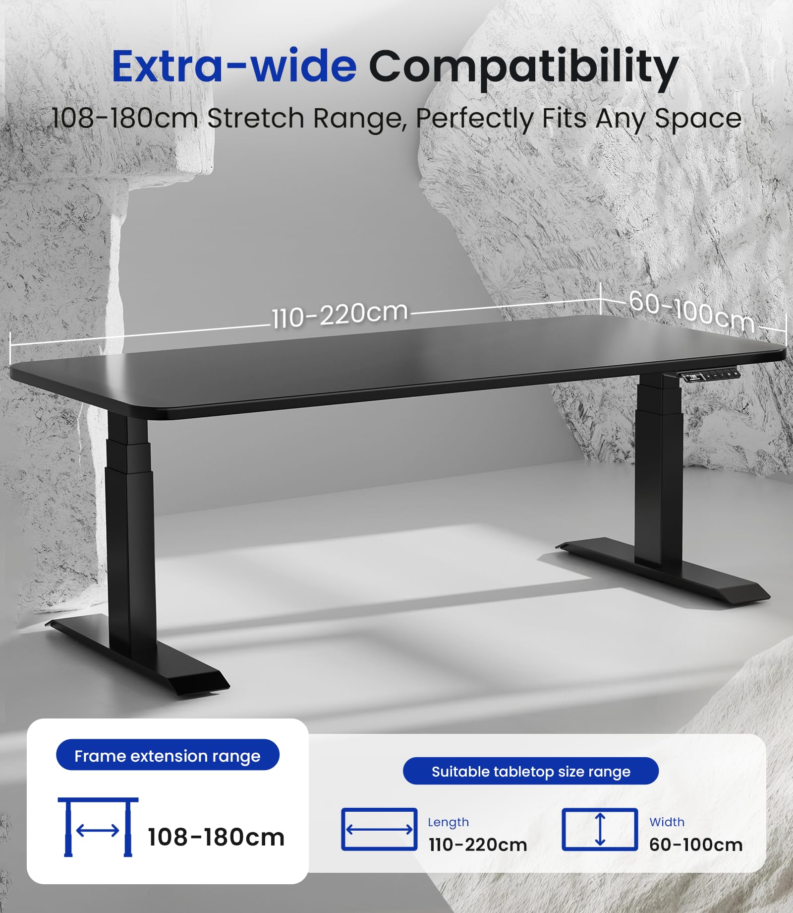 MAIDeSITe T2 Pro Max Elektrisch Höhenverstellbarer Schreibtisch Gestell, 135 cm Höhenverstellbar Tischgestell Dualmotor Traglast 180KG mit Piano-Master-Steuerungssystem und Kollisionsschutz Funktion
