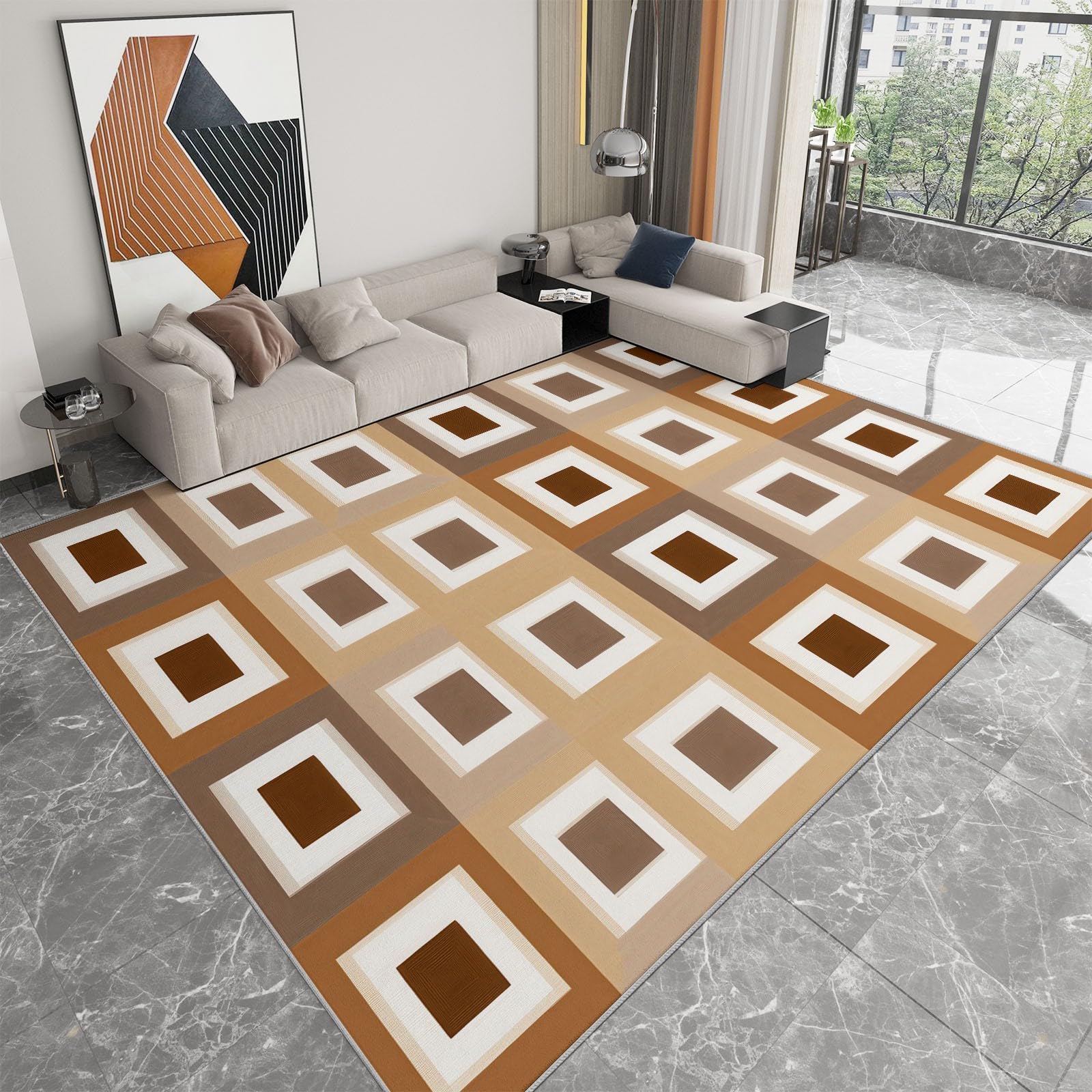 Dywan do salonu, 140 x 200 cm, symetryczne klocki, geometryczny spód, miękki i krótki włos, nowoczesny, antypoślizgowy dywan do salonu, sypialni, dekoracja domu dla chłopców, dziewcząt, nastolatków