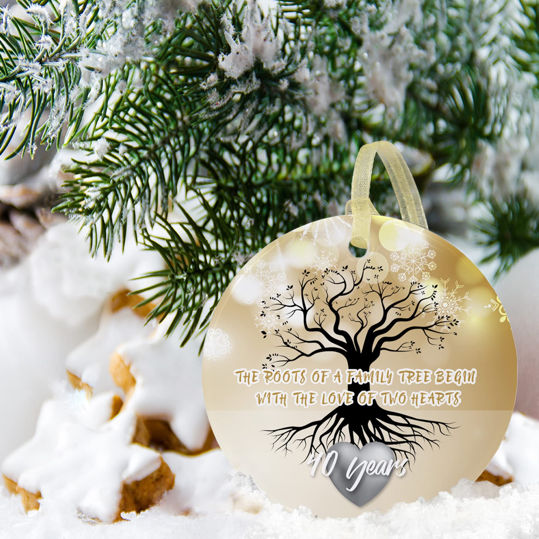Décoration De Noël 40 Ans De Mariage – Céramique 'Mr. Et Mme' – Rond 7,3 Cm – Coffret Cadeau Avec Nœud