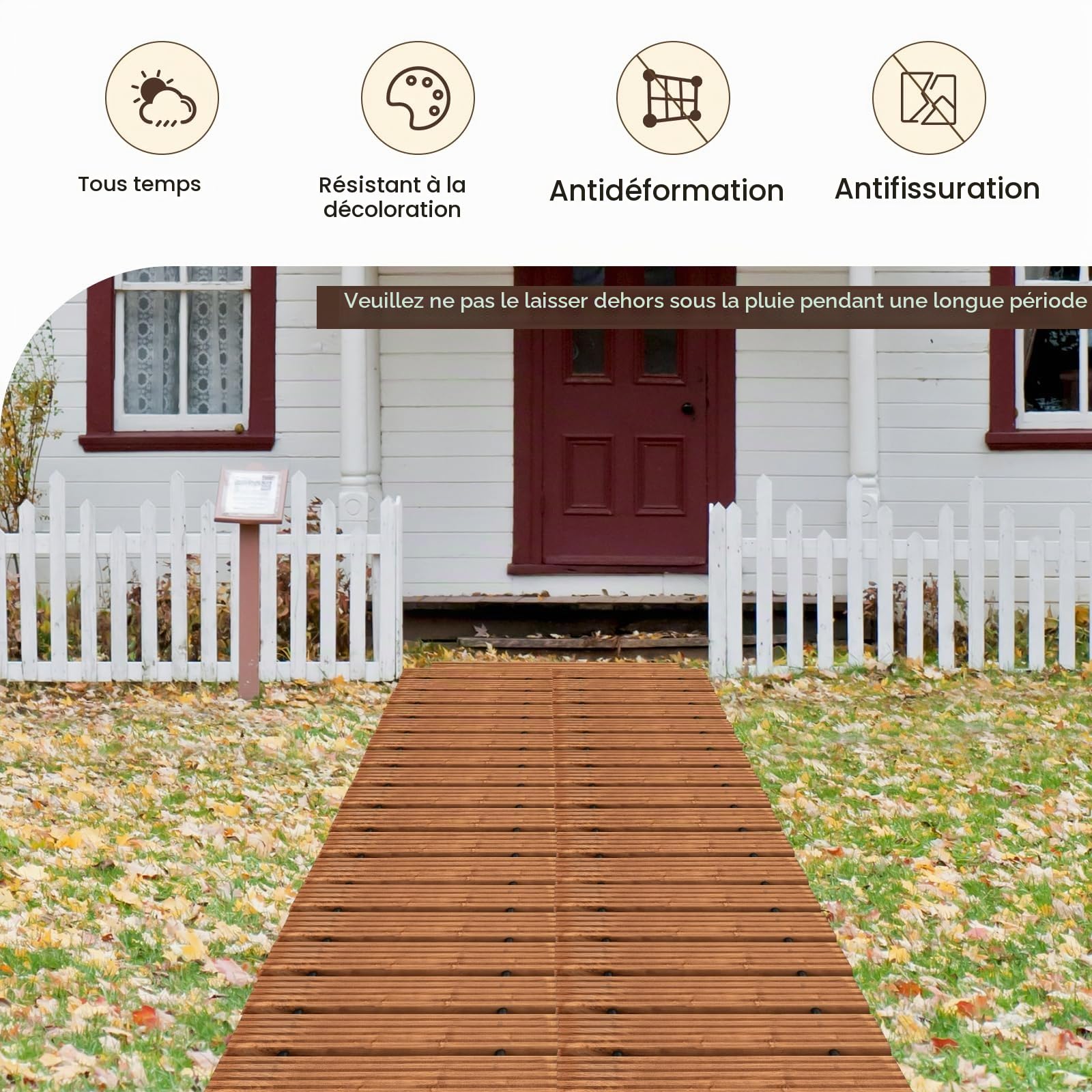 GOPLUS Allée de Jardin en Bois de 245CM, Passerelle Droite avec Fil d'acier Robuste et Motifs Antidérapants, Sol de Promenade Extérieure Enroulable pour Terrasse, Plage, Jardin, Cour (Largeur 55cm)