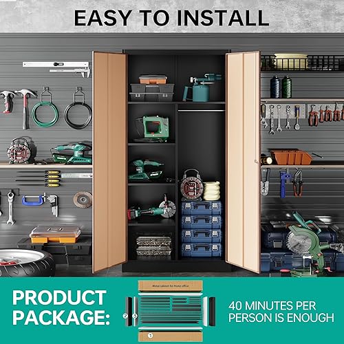Miniatura 6 de Gabinete de Armario de Metal con Cerradura, Armario de 72" con Barra Colgante, Casillero de Almacenamiento con Cerradura, Gabinete de Almacenamiento