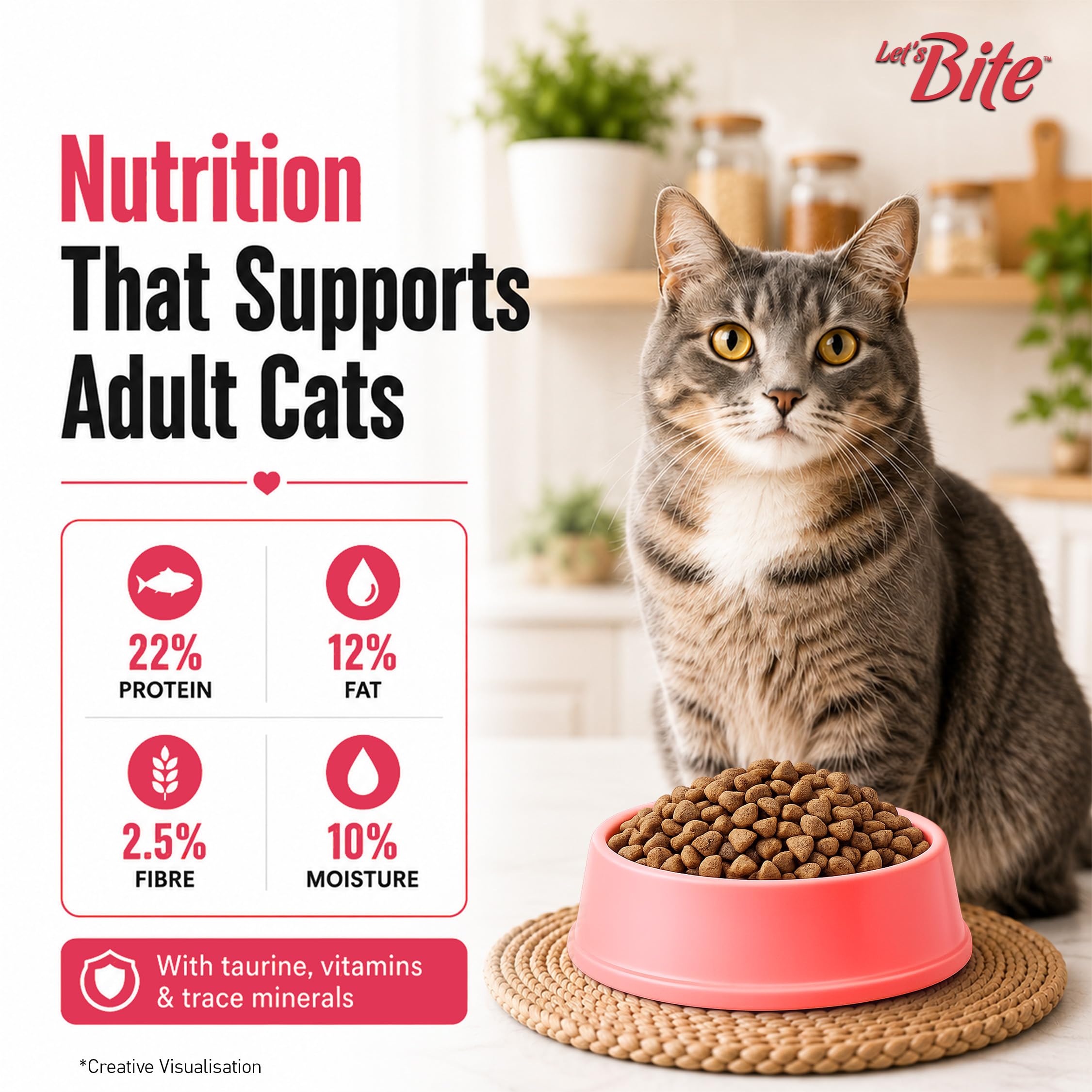 Let’s Bite Active Adult Dry Cat Food (1kg+ 1kg) Total 2kg | Ocean Fish | Taurine for Heart | Healthy Skin & Coat 1