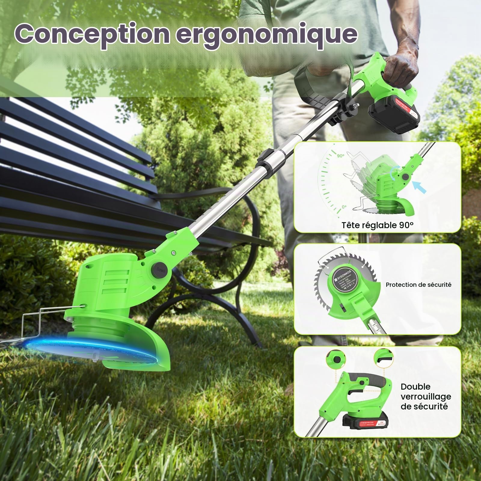 Débroussailleuse Électrique sans Fil, 800W Coupe Bordure sans Fil