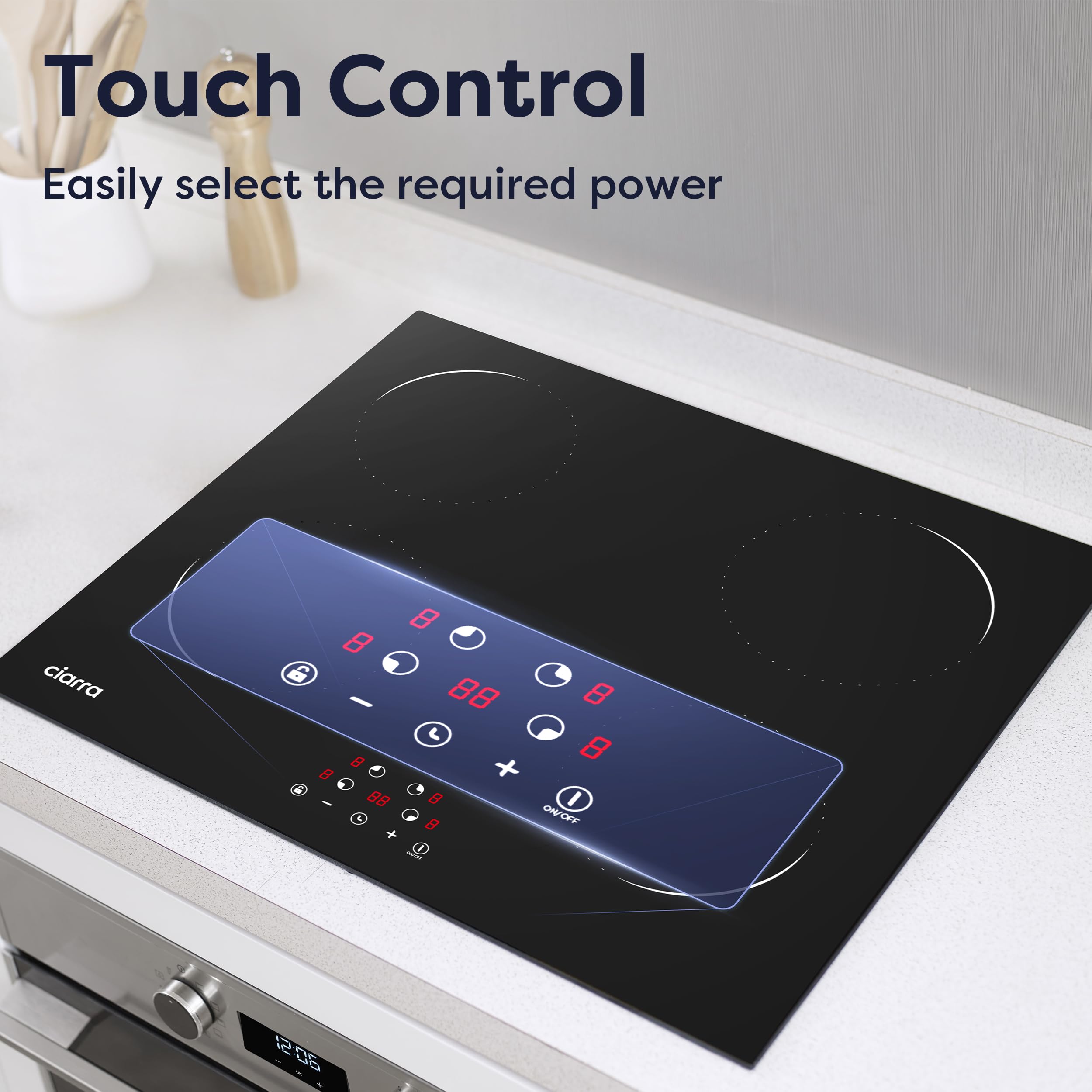 CIARRA Piano Cottura 4 Fuochi, Piastra Induzione con Controllo Touch, Timer, Sicurezza Bambini, 59CM, AWBBIH4-C