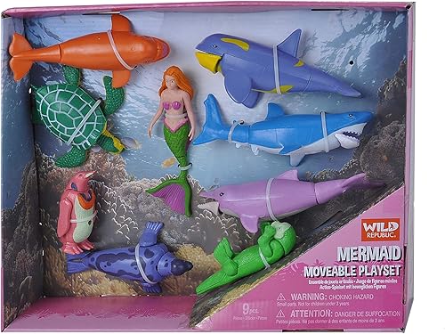 Miniatura 2 de Wild Republic Juego de acción móvil de sirena, animales acuáticos, regalos para niños, juguetes acuáticos, 9 piezas