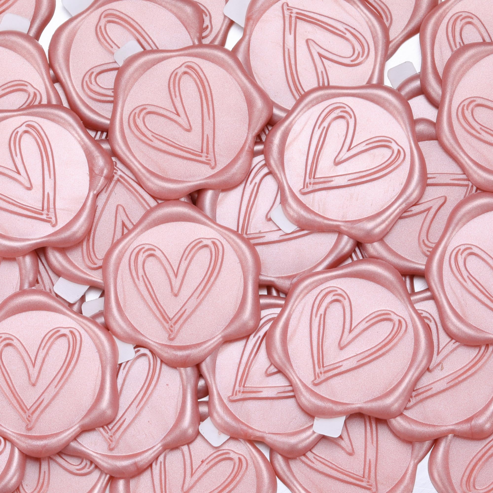 Filhome 50Pcs Wax Seal Stickers, 1.14inch/29mm Pink Envelope Seal Stickers, Heart Vintage Wedding Invitation Stickers for Mother's Day Valentine's Day Birthday Bridal Shower Party Supply