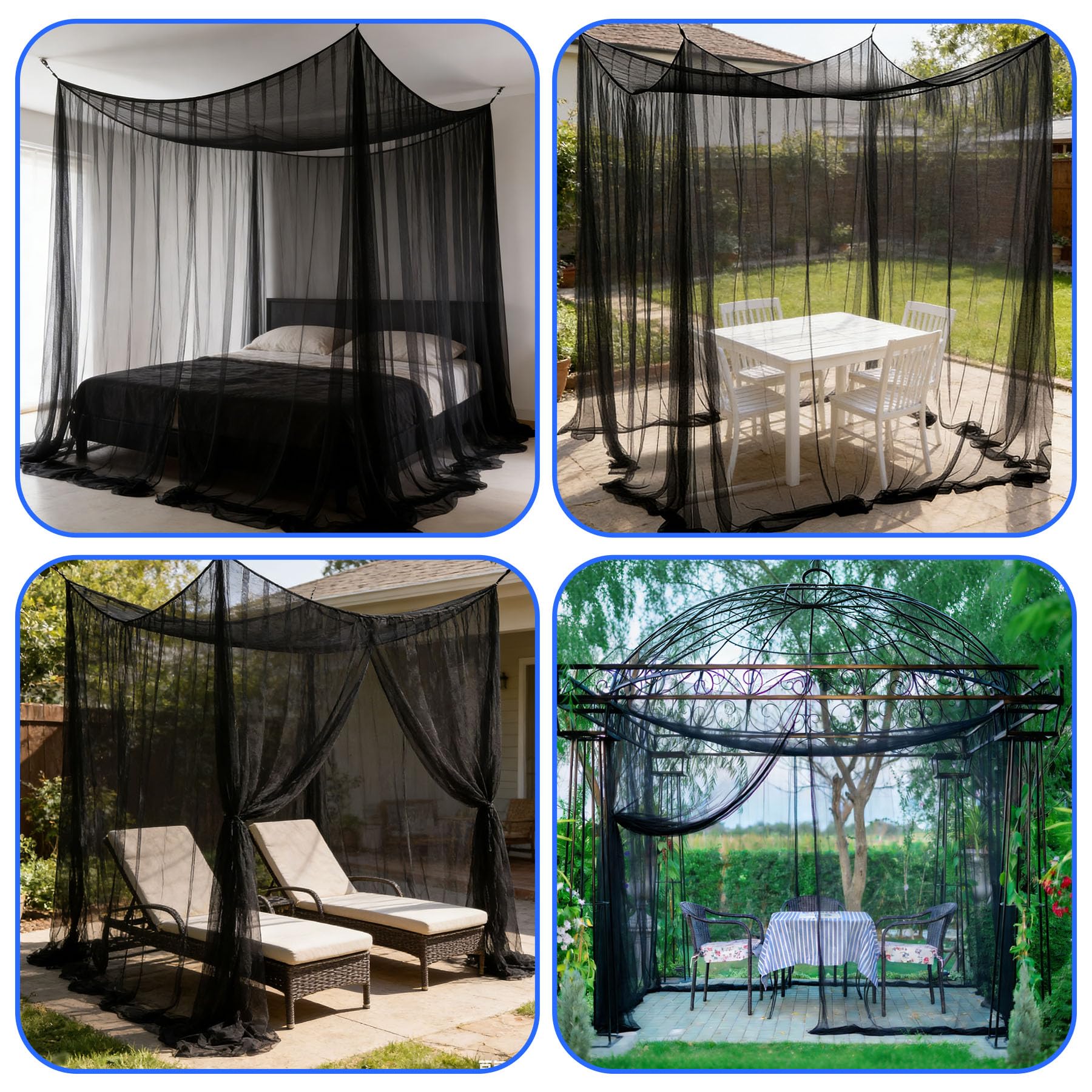 Moskitonetz Outdoor 300x300x250cm, Insektenschutz für Pavillon Garten Terrasse Camping Bett, 220 Mesh Feinmaschig mit 1 Tür (Schwarz)