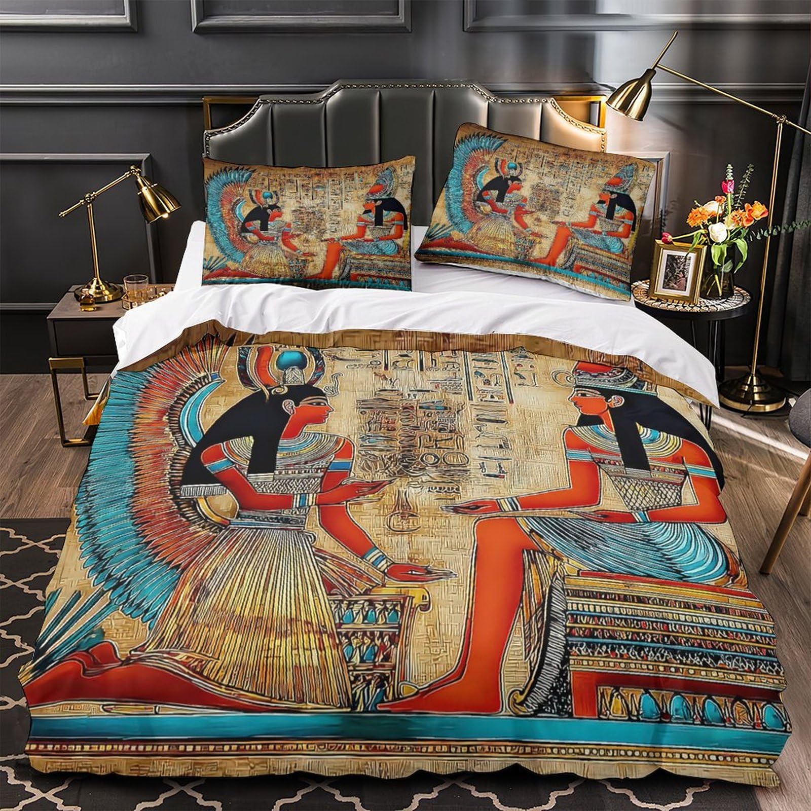 Parure de lit Égypte antique avec housse de couette microfibre 135x200cm pour enfant