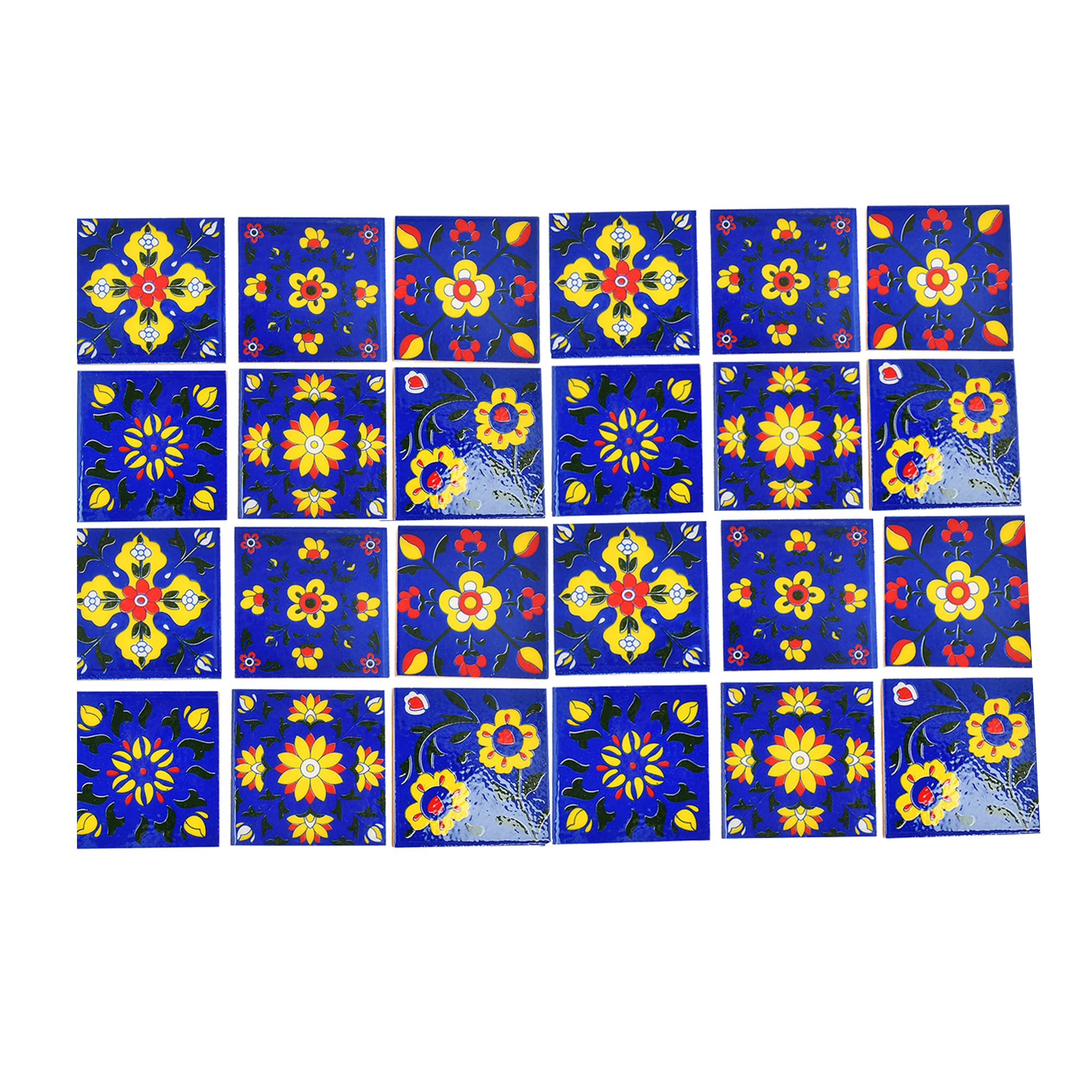 Blue Pottery Home Decorative Ceramic Tiles Backsplash Wall Tiles Mural Panel Kitchen Washroom Mosaic Tiles (3x3-inches Set of 24, Blue)