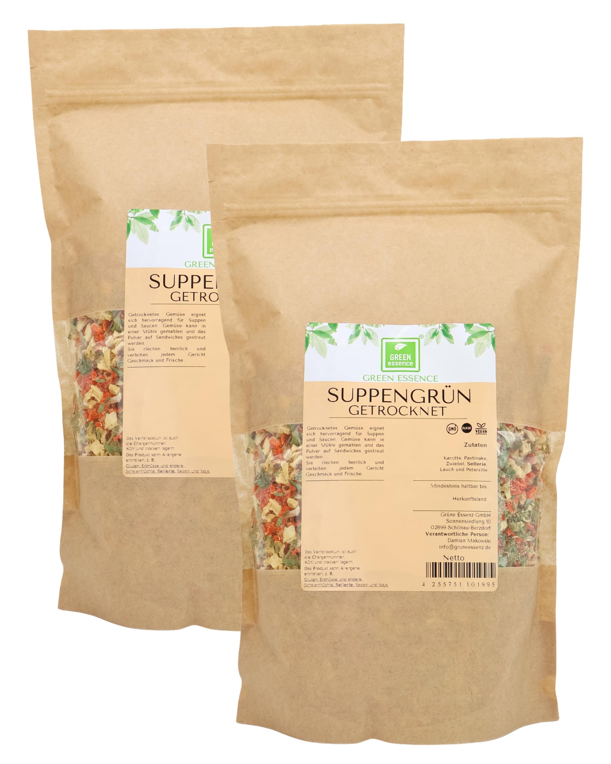 Suppengrün 1kg (2 * 500g) von der Grünen Essenz - getrocknet ohne salz - Suppenkräuter - Suppengewürz - Gemüsemischung