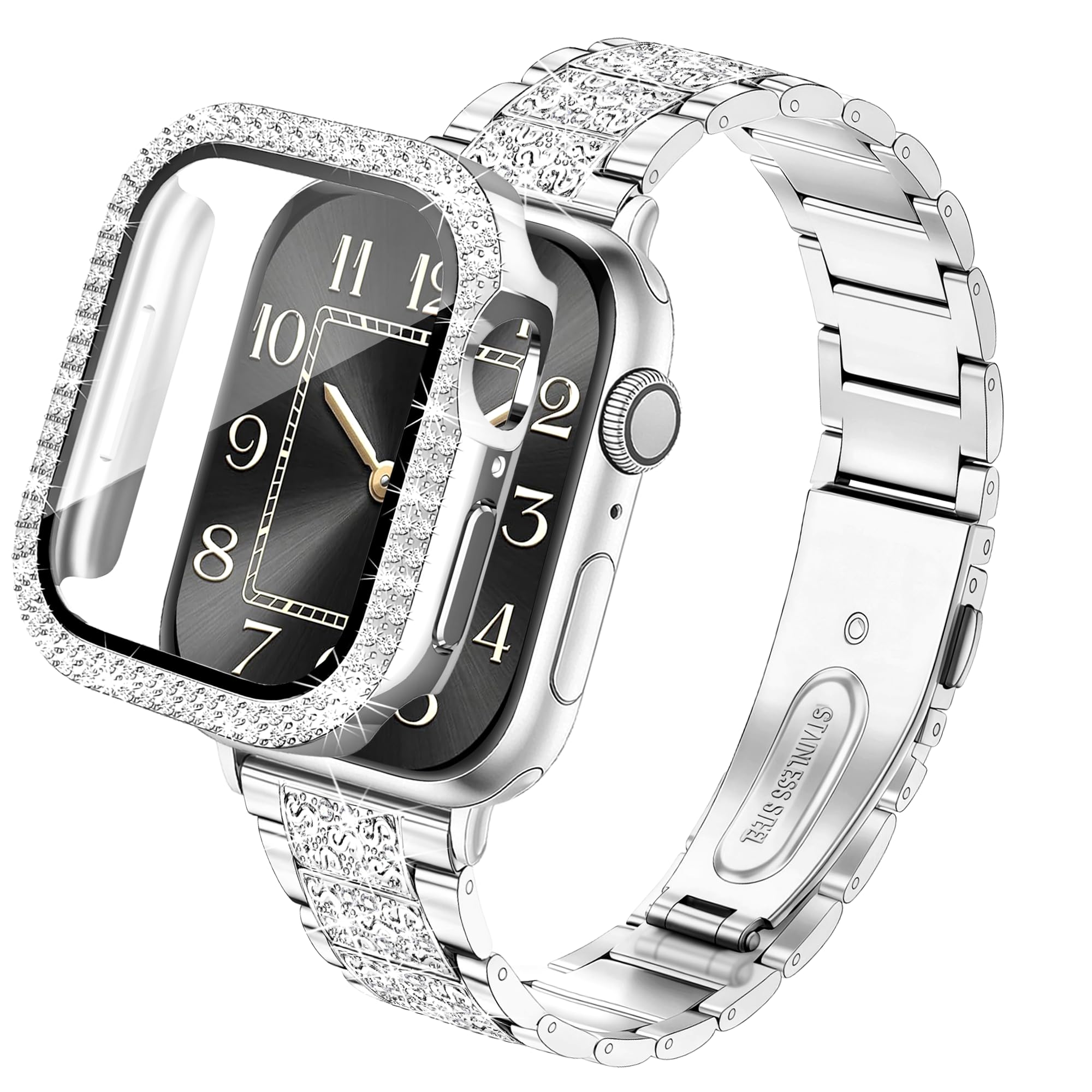 Aniaboho Bling Diamant Armband Kompatibel mit Apple Watch Armband 40mm 41mm 42mm 44mm mit Edle Strass-Schutzhiille, Glitzer iWatch Armband mit Hülle, für Apple Watch SE 3 2 1 Series11 10 9 8 7 6 5 4