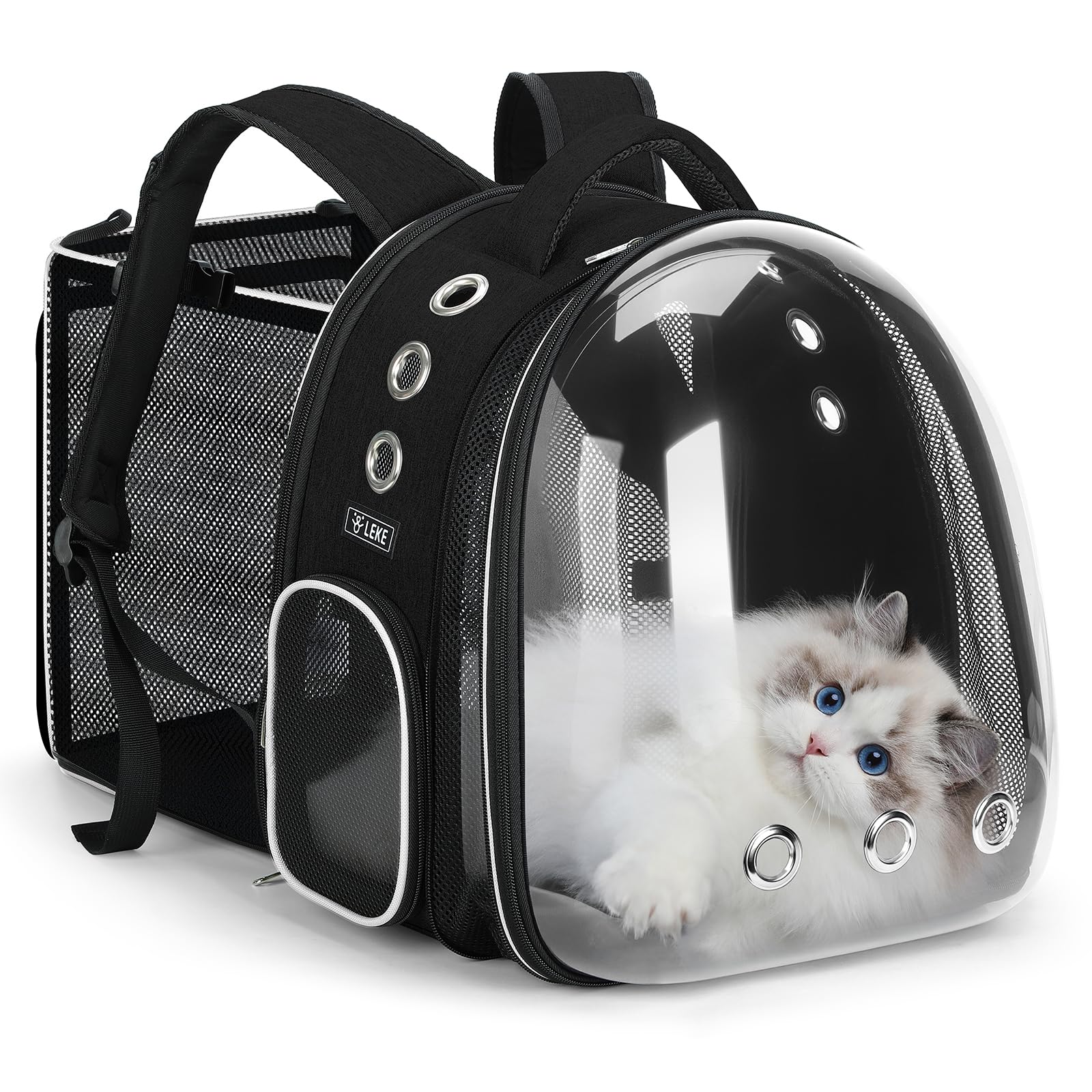 Lekereise Cat Backpack Carrier, Expandable Large Space Cat Bubble Backpack for Kitty Small Dog up to 18lbs, Transparent Pet Carrier for Travel, Hiking, Walking & Outdoor, Black