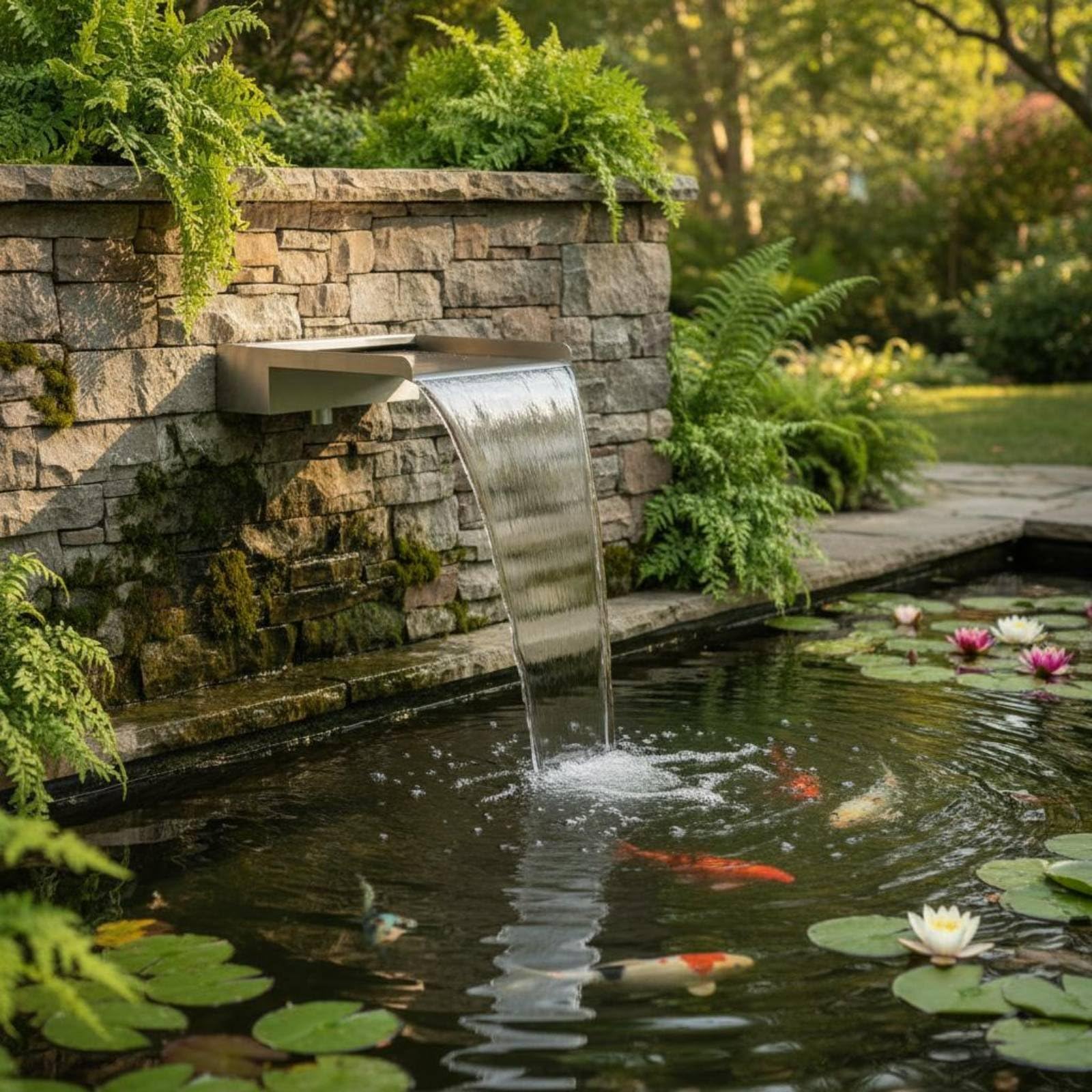 Edelstahl-Wasserfallauslauf Wasserfallrinne aus Edelstahl pflegeleicht Wasserfall-Überlaufbrunnen für Gartenteich, 60cm