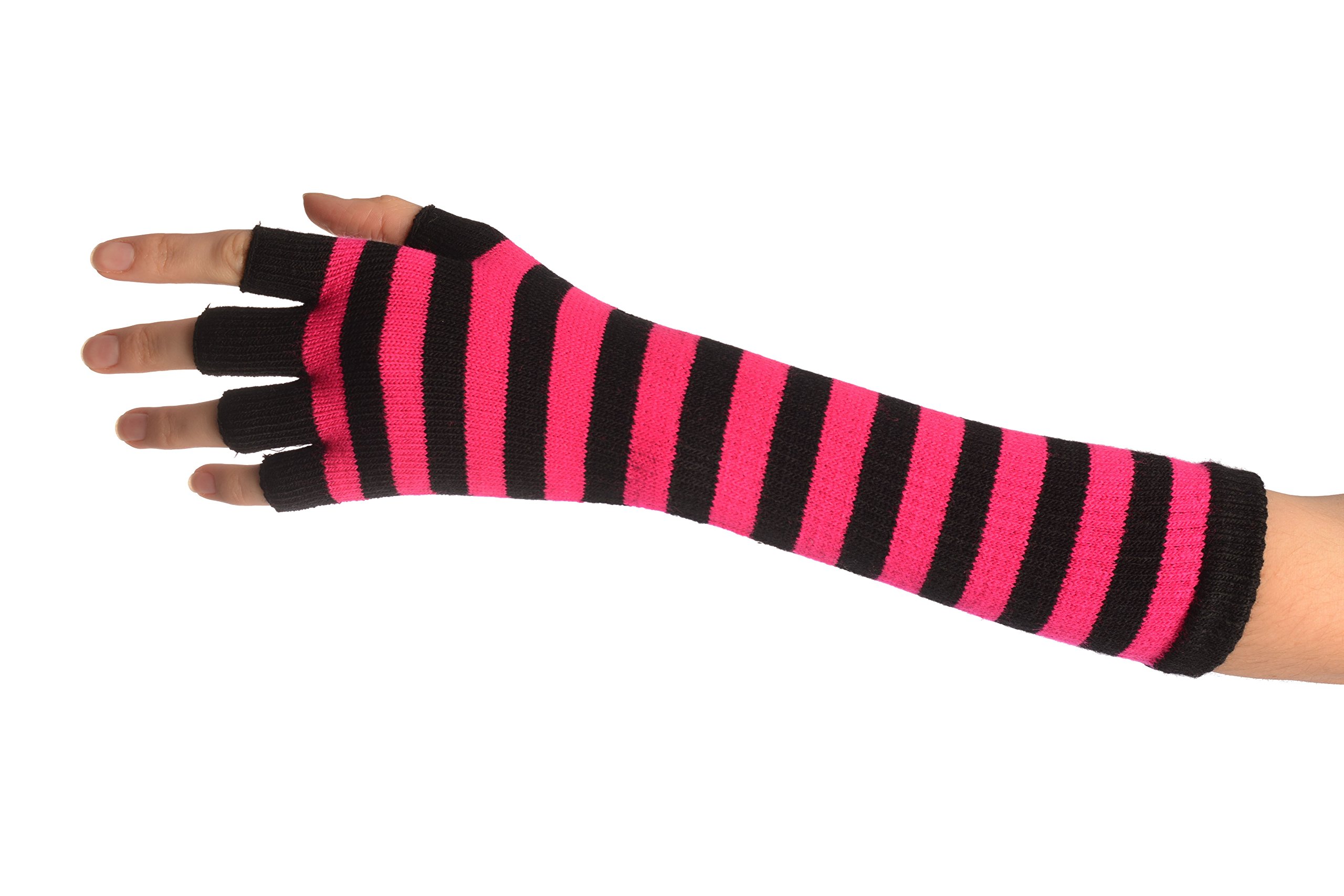 Pink & Black Stripes Fingerless Gloves - Gloves