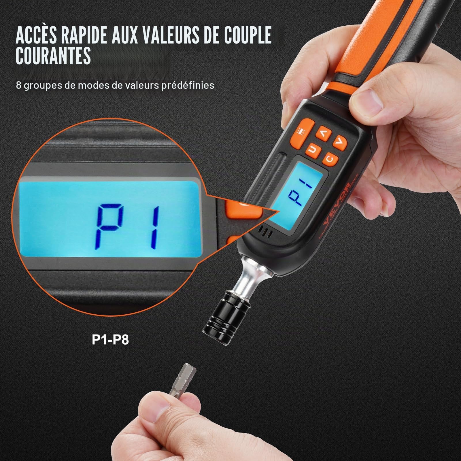 VEVOR Tournevis Dynamométrique Numérique Tournevis de Couple à Entraînement 6,35 mm avec Écran LCD Plage de Couple 0,3-8 N.m Incrément 0,01 N.m Dégagement Rapide Outil Précis pour Électricien Atelier