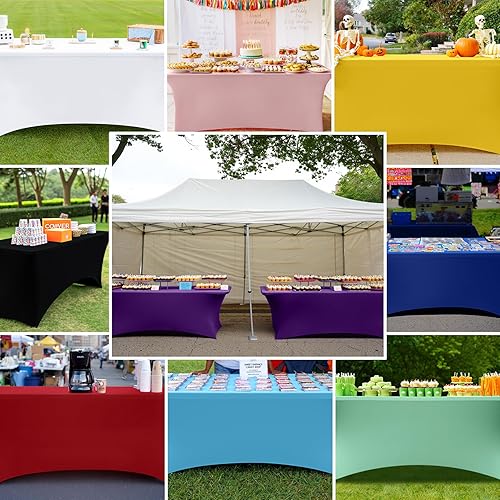 Miniatura 8 de Smiry Paquete de 2 manteles de elastano de 6 pies, elásticos, ajustables, rectangulares lavables y sin arrugas, para Navidad, bodas, banquetes y