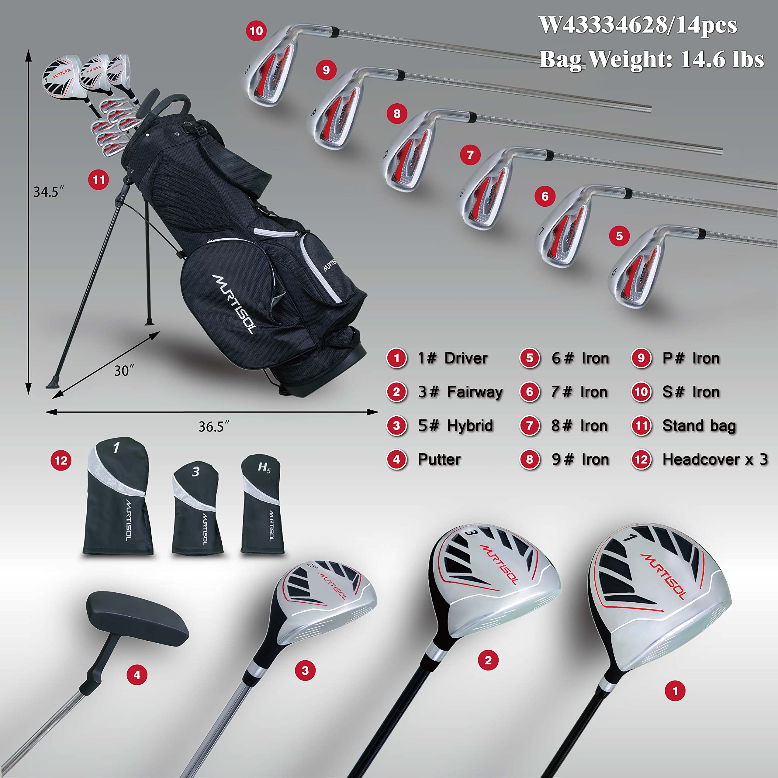 GIG-FX Murtisol Men's & Women's Right Hand Golf Club Set, Complete