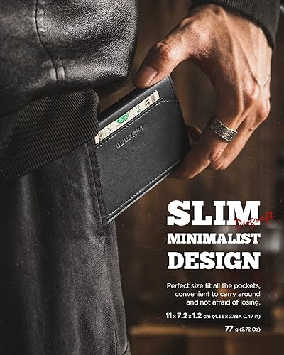 Miniatura 5 de DUGRAFT Cartera minimalista con ventana de identificación, cartera minimalista delgada para hombres, bloqueo RFID con ventana de identificación con