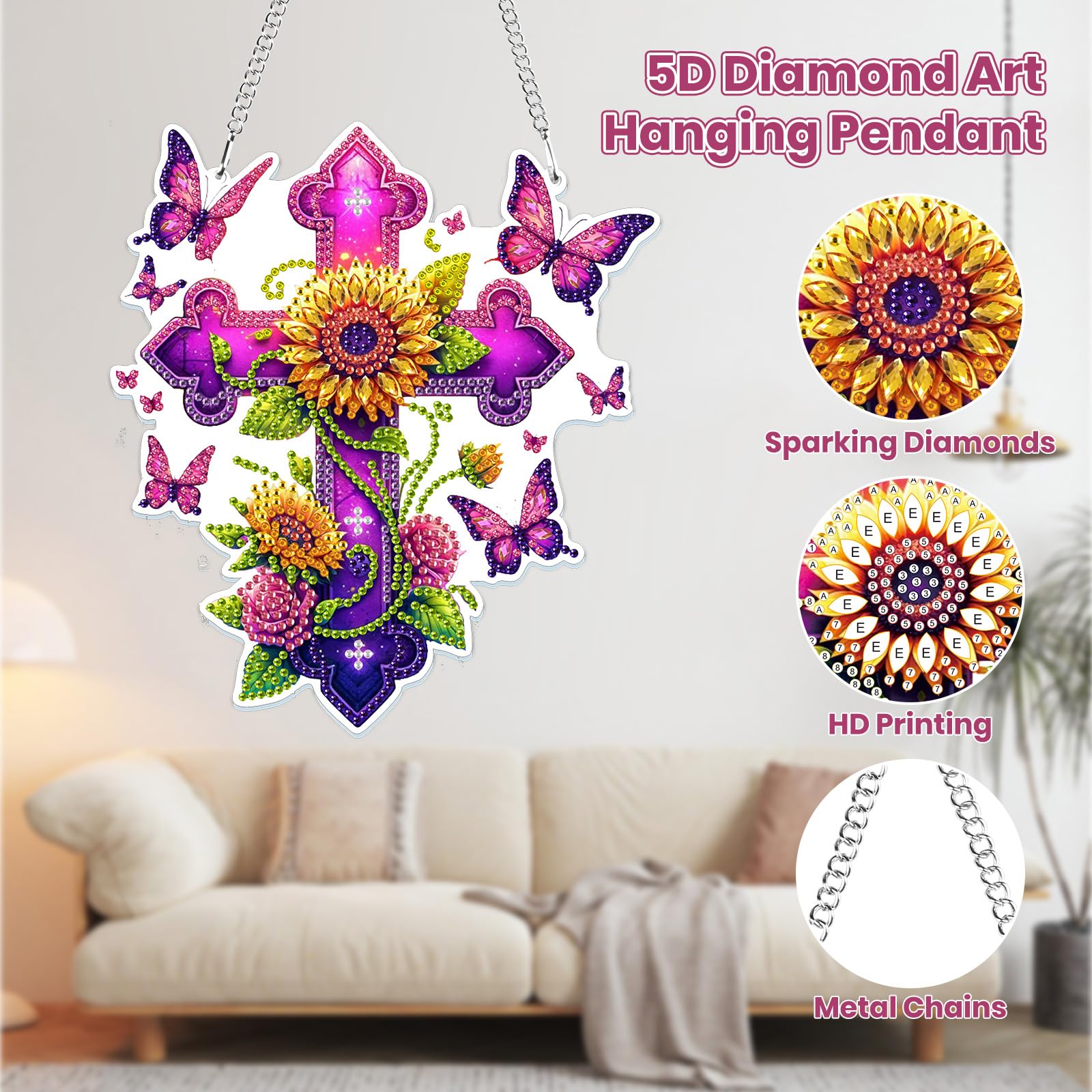 MOGTAA Cross Flowers Hanging Diamond Art Pendant Kit - Image 2