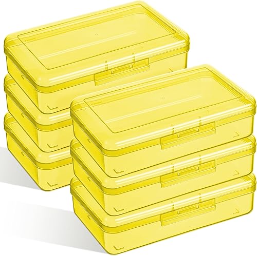 Layhit 6 cajas de plástico para lápices, apilables, de plástico transparente, multiusos, de gran capacidad, caja de suministro de plástico duro con