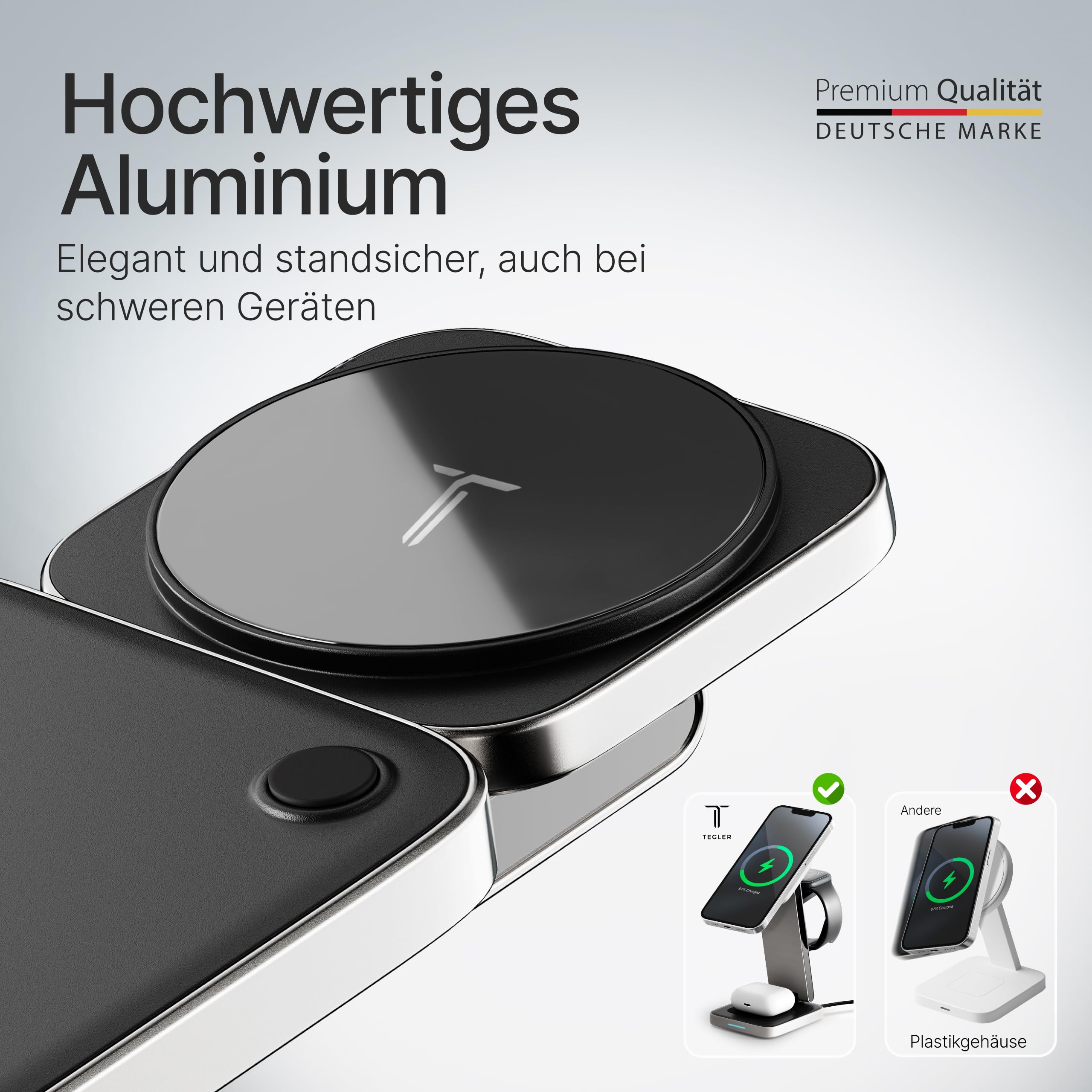 Aluminium Ladegerät – Ladestation Apple Watch und iPhone kompatibel, iPhone Ladestation, Apple Ladestation, inkl. 20W Adapter & USB-C-Kabel
