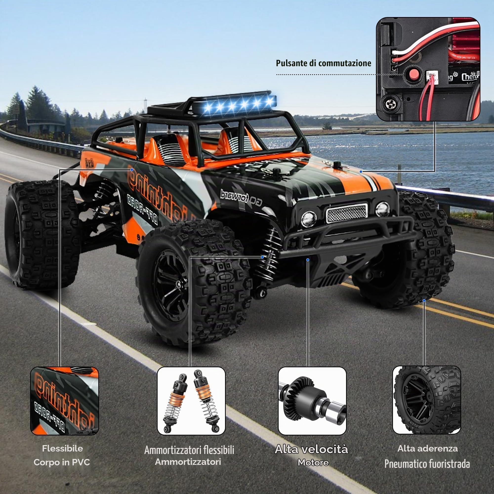 Macchina Telecomandata - 1:18 RC Car 40 km/h 4x4 Monster Truck | Macchina Telecomandata Professional Telecomandato 2 Batterie All Terrain Offroad Telecomandata Auto Gioco Regalo