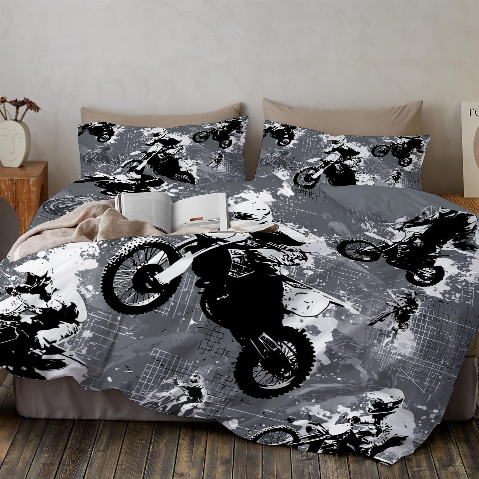 Housse de couette motocross 240x260 parure de lit enfant dessin résumé 3D