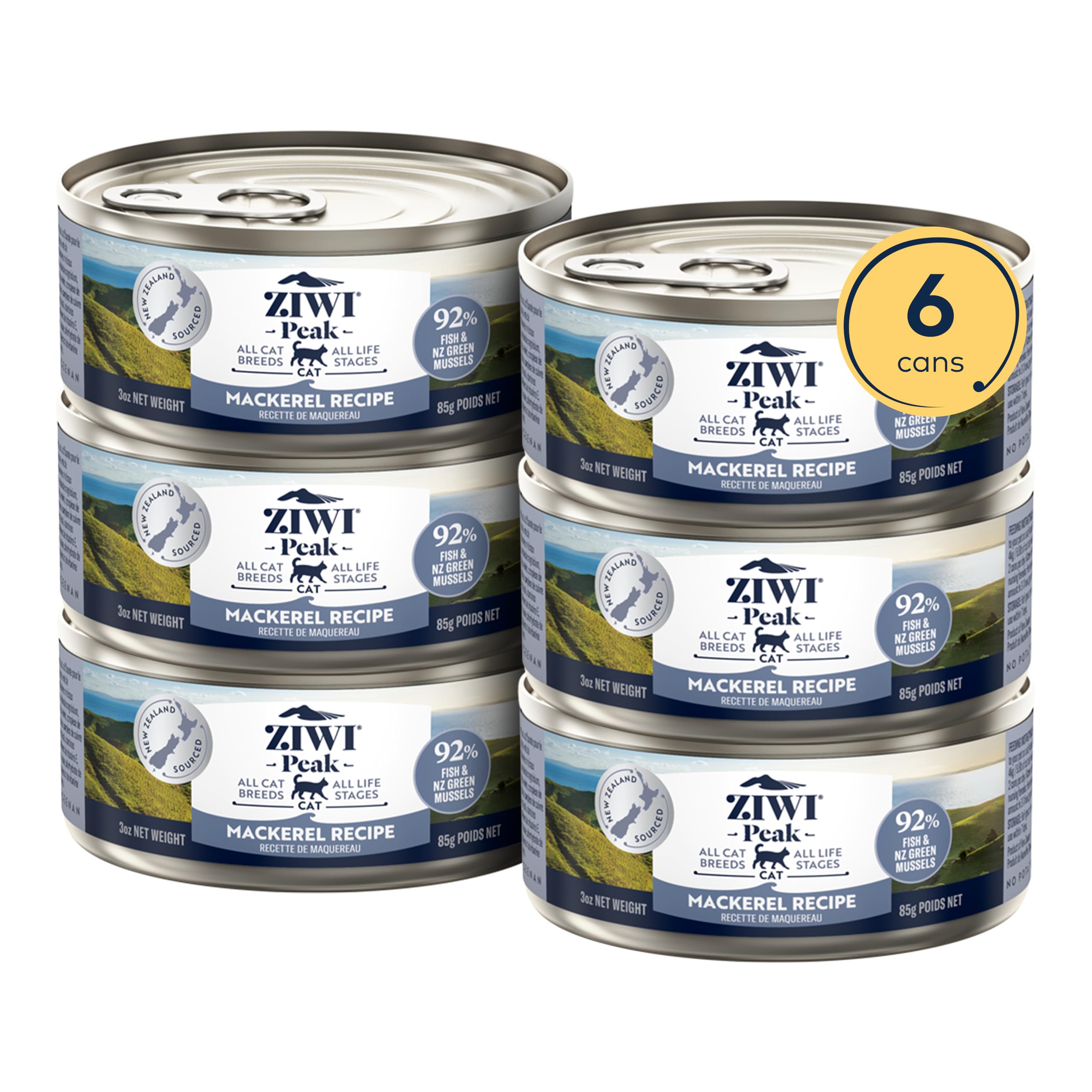 ZIWI Peak Wet Cat Food – All Natural, High Protein, Grain Free, Limited Ingredient, with Superfoods (Mackerel, Case of 6, 3oz Cans)