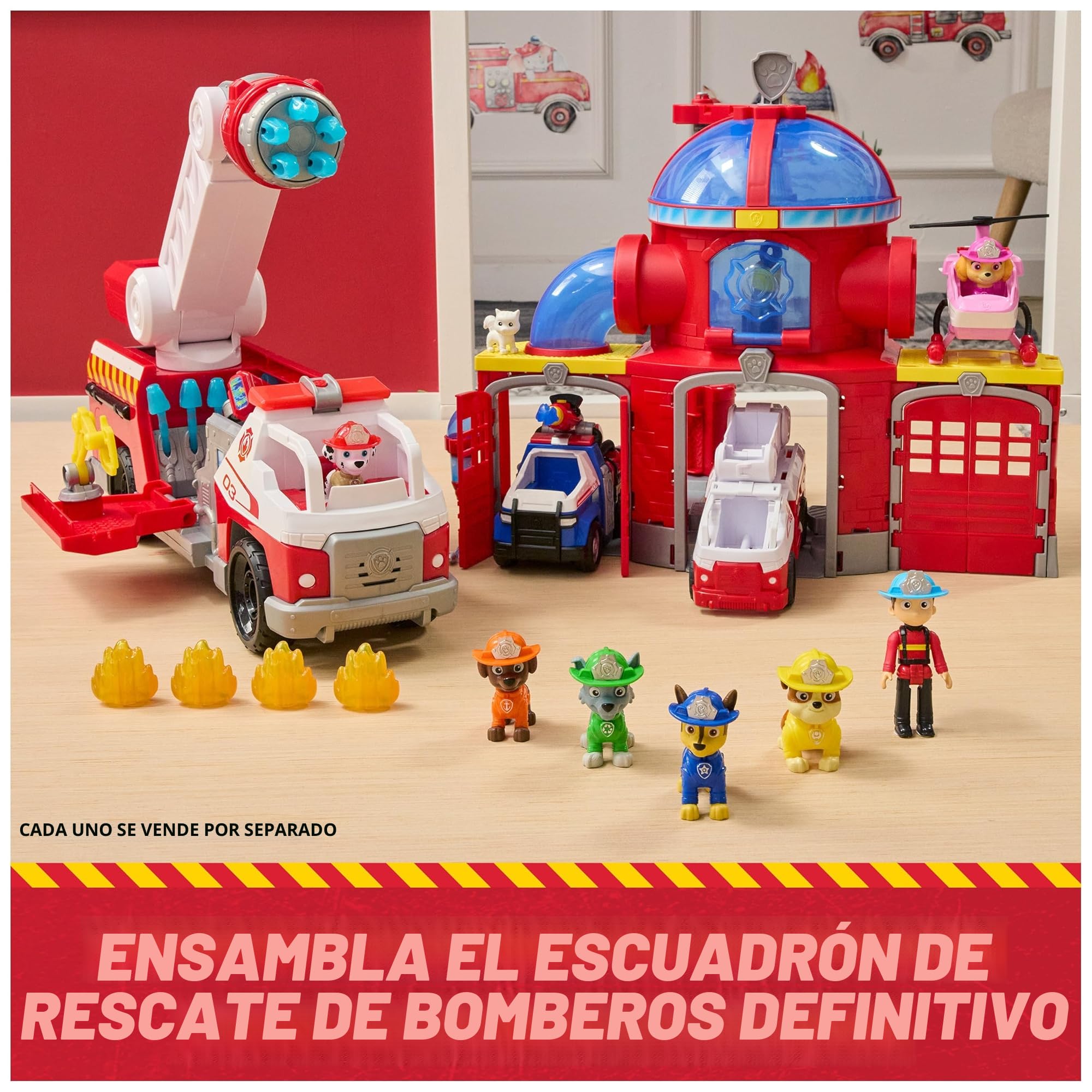 Paw Patrol – Patrulla Canina – Vehículo Figura Chase Fire Rescue Mission Bomberos – Coche Figuras coleccionables – 2 proyectiles – Patrulla Canina de Juguete – Coche Infantil – Juguete Infantil de 3