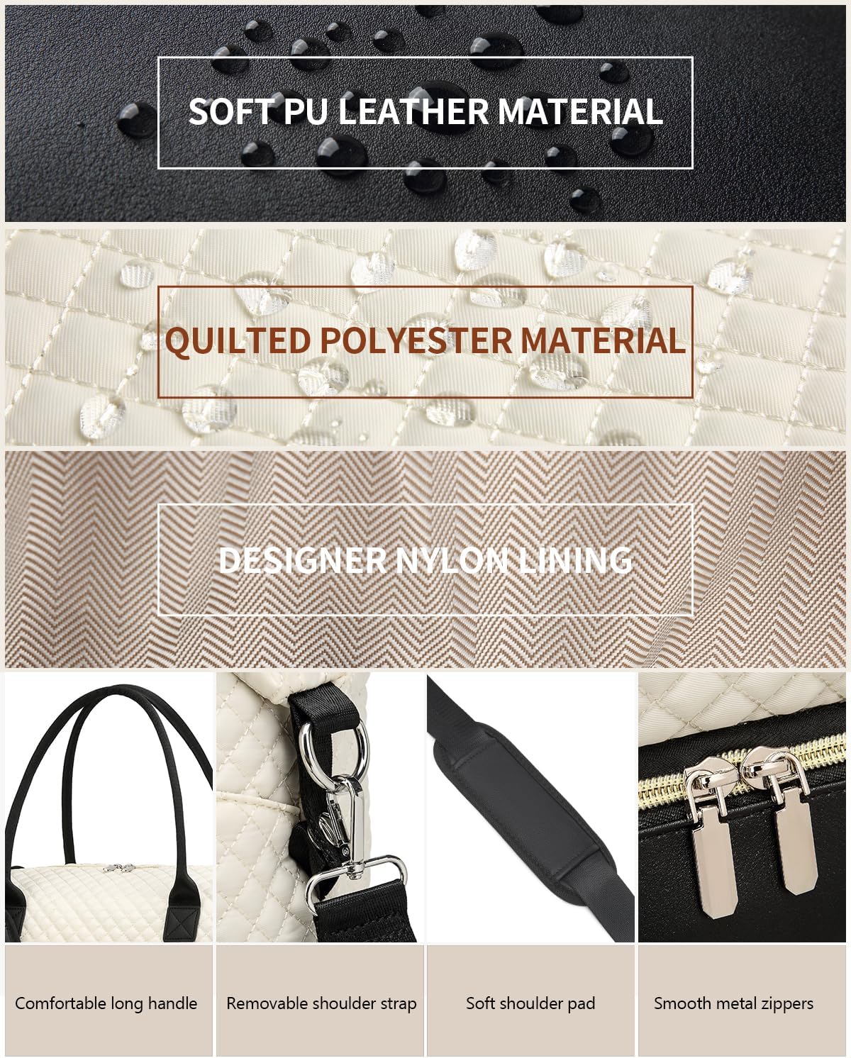 Travel Bag for Women, Weekender Bags Large Carry On Overnight Bag Duffel with Separate Shoes Compartment & Strap, Hospital Bags for Labor and Delivery, Beige Black