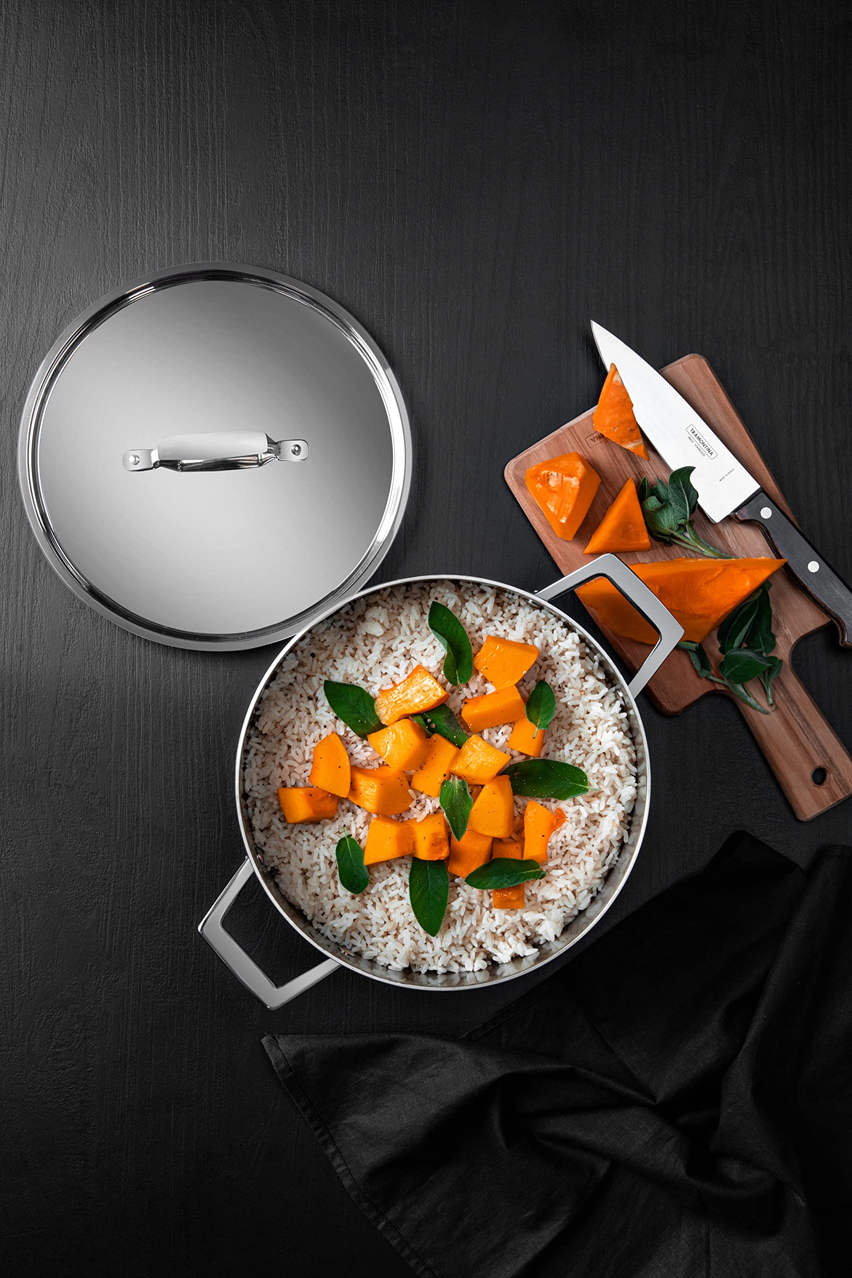 Tramontina Casseruola Alta Grano in Acciaio Inox Corpo Triplo con Coperchio e Manici 20 cm 3,8 L