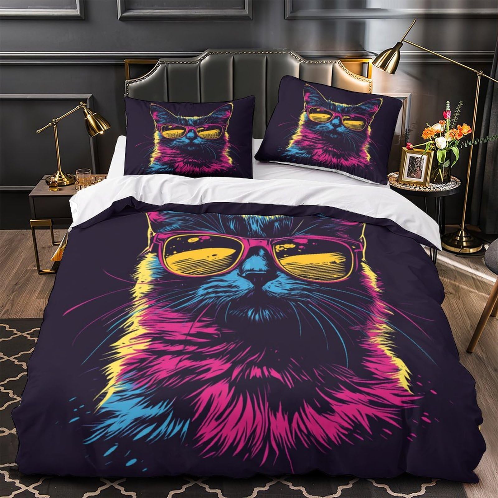 Housse de couette Lunettes CoolCat en microfibre néon pour lit single 140x200cm
