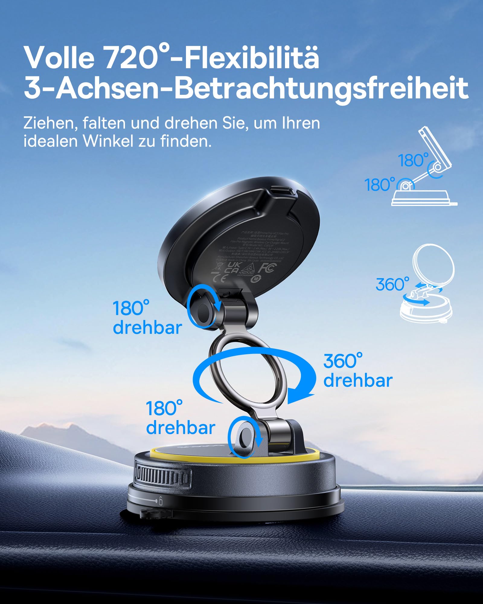 Baseus VC2 Flex Pro 15W Handyhalterung Auto für Magsafe mit Ladefunktion, Magnet Autohalterung kfz Ladegerät für Armaturenbrett, Wireless Car Charger für iPhone 17,16,15,14,13,12 Pro Max
