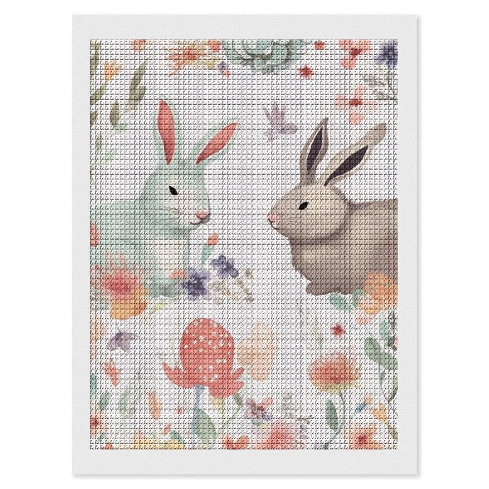 Flowers Bunnies Birds Diamond Art Kits for Adults, DIY 5D Diamonds Painting Kits for Beginner, Round Full Drill Diamond Dots Painting, 12"x16" Diamonds Pictures Gem Art and Crafts Wall Decor