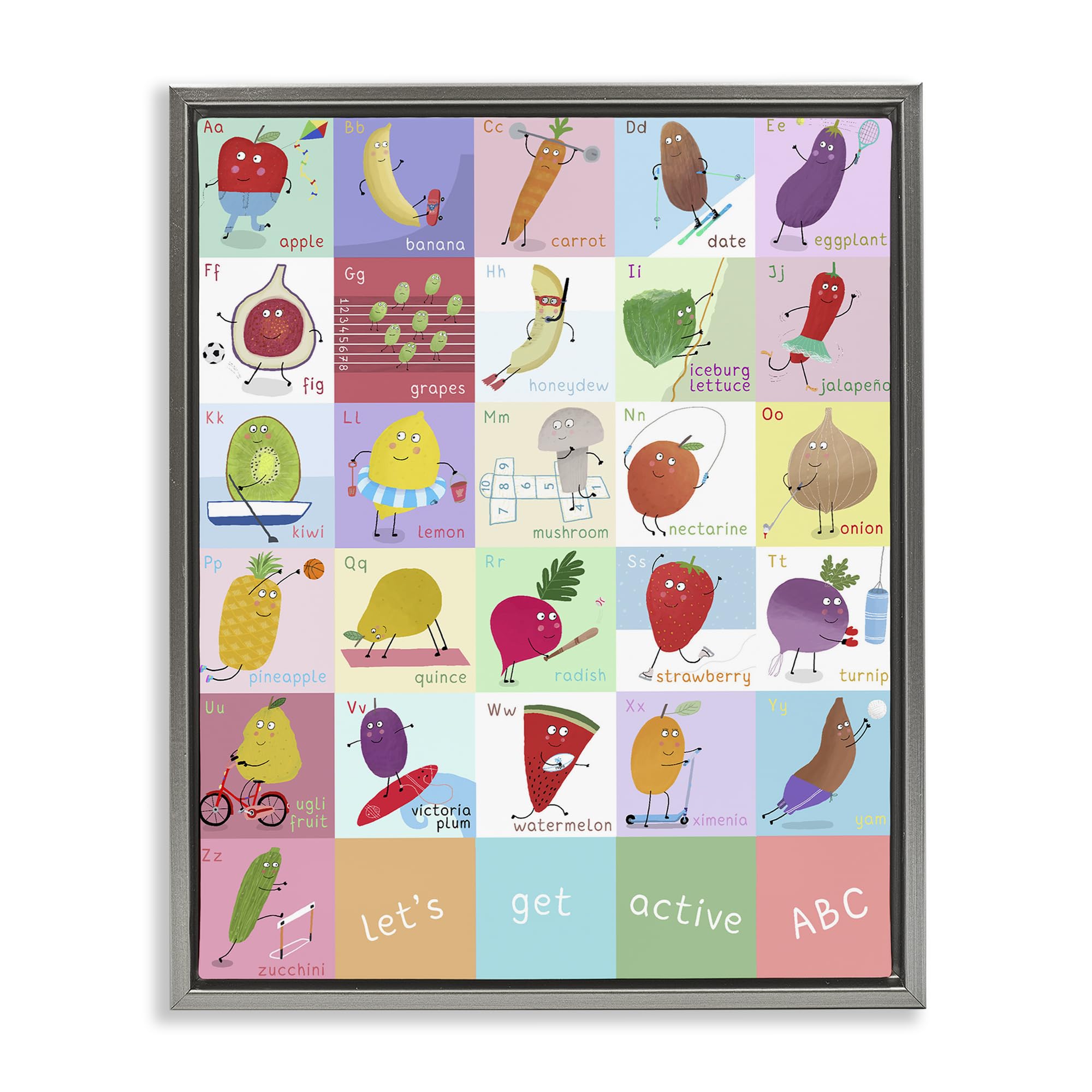Stupell Industries Luster Gray (Matte) 'Let's Get Active Abc's'| Floating Frame Canvas Art