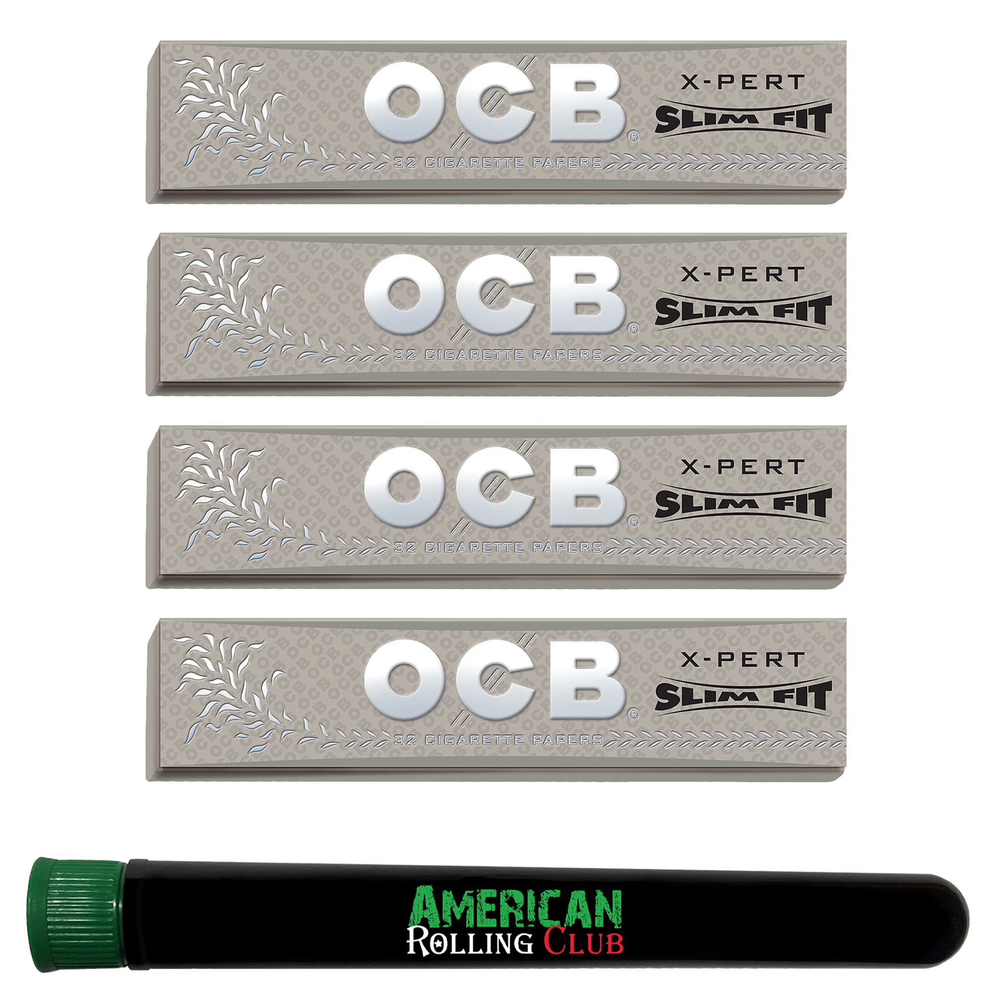 OCB X-Pert Cigarette Rolling Papers ~ King Size Slim ~ 4 Pack ~ Includes American Rolling Club Tube