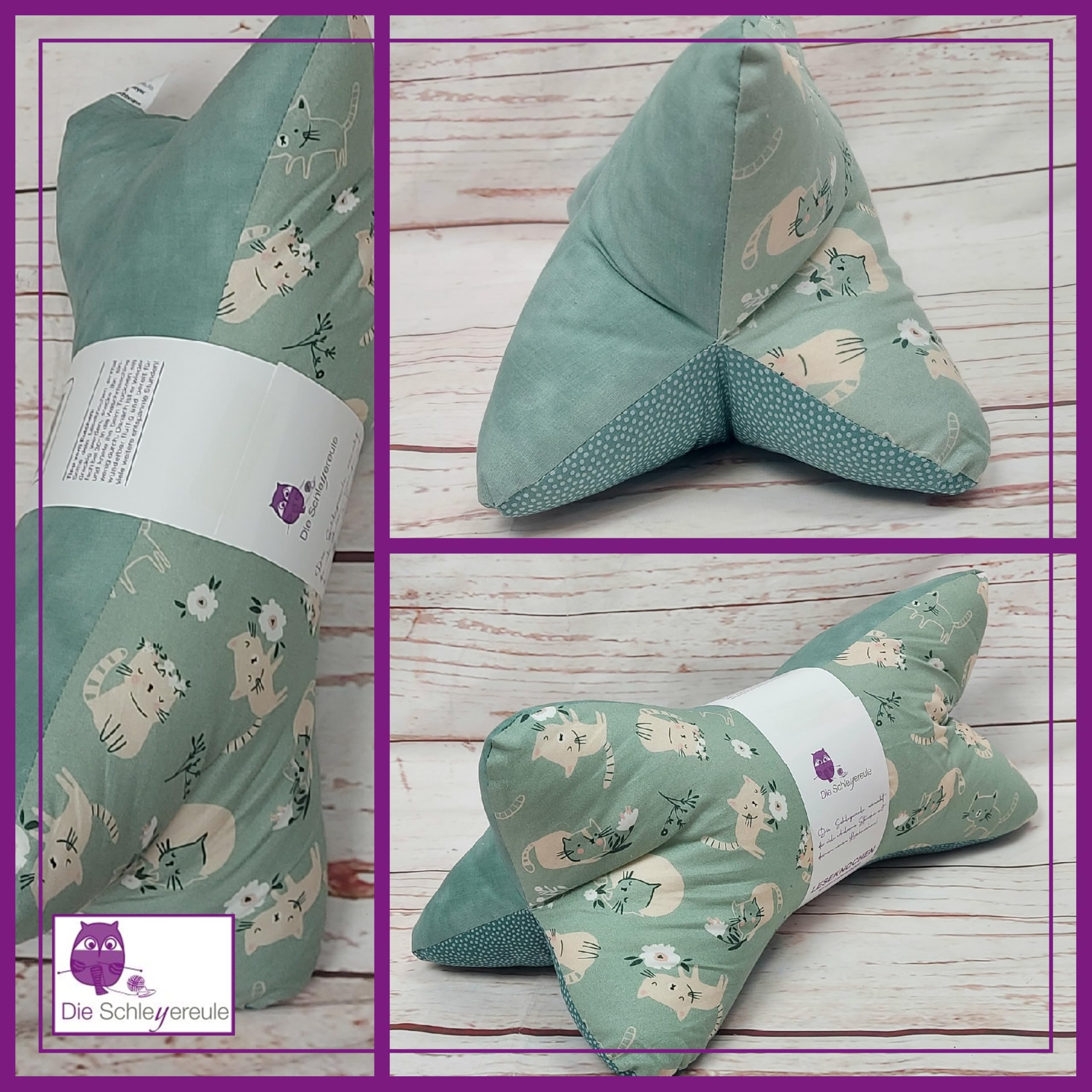 Leseknochen Kinder Nackenkissen Handmade in Deutschland, waschbar und ergonomisch, als Nackenrolle, Lesekissen und Lagerungskissen nutzbar (Kitty Mint)