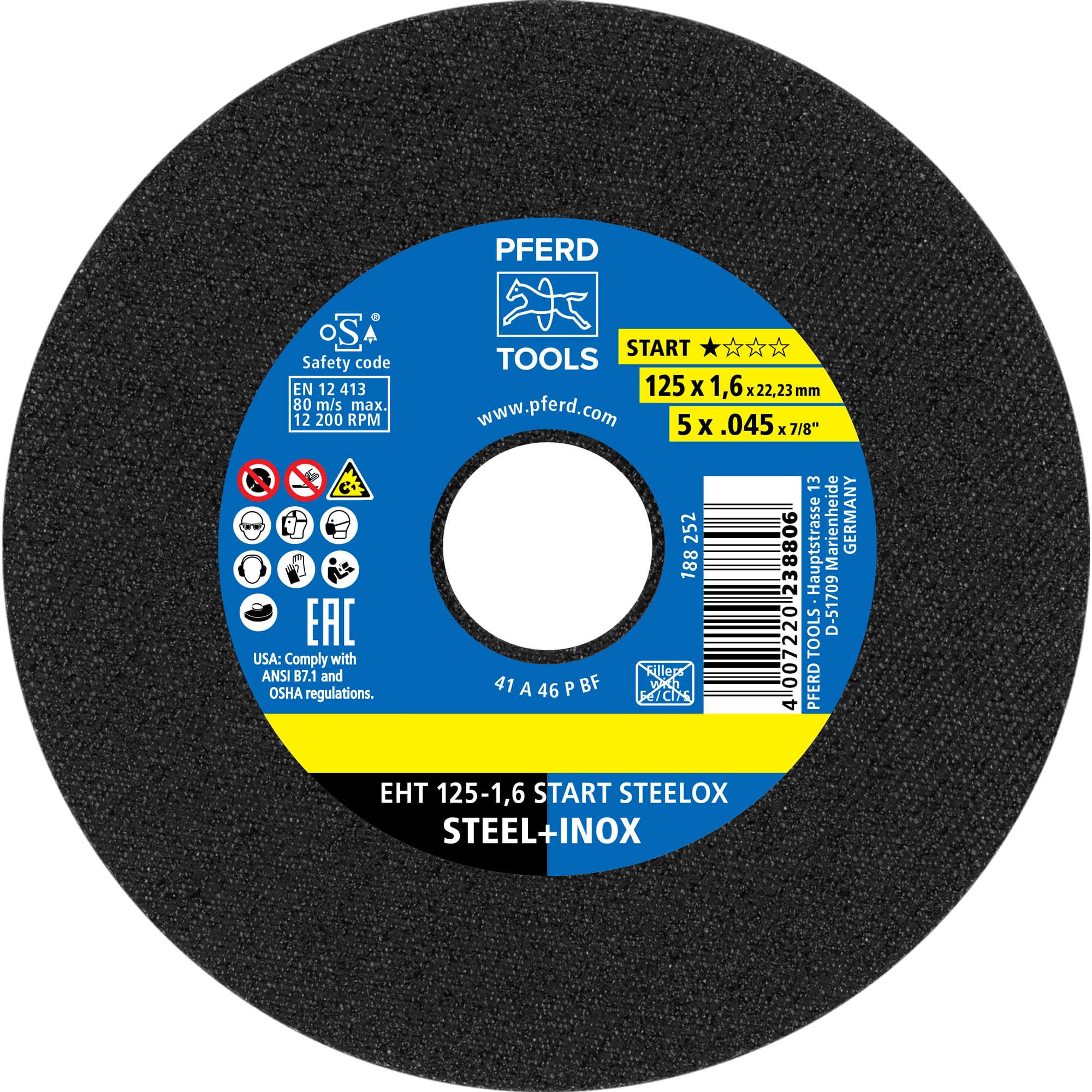 PFERD EHT 69121069 Lot de 25 disques à tronçonner | 125 x 1,6 x 22,23 mm Droite Start Steel Line | 69121069 - pour acier, acier inoxydable (INOX)