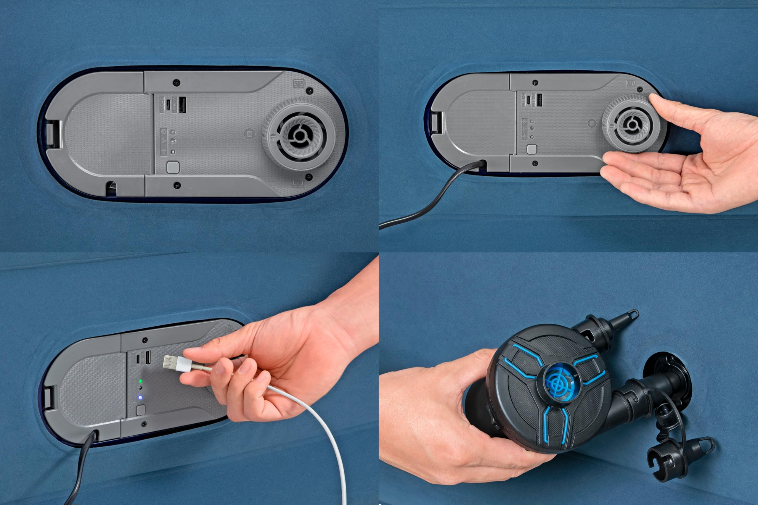 Bestway AlwayzAire Doppelluftbett mit integrierter Doppelpumpe, 203 x 152 x 46 cm, 2 Personen, bis 300 kg, flüsterleise zweite Pumpe, USB-Anschlüsse, strapazierfähiges Vinyl, Tasche, Reparaturflicken