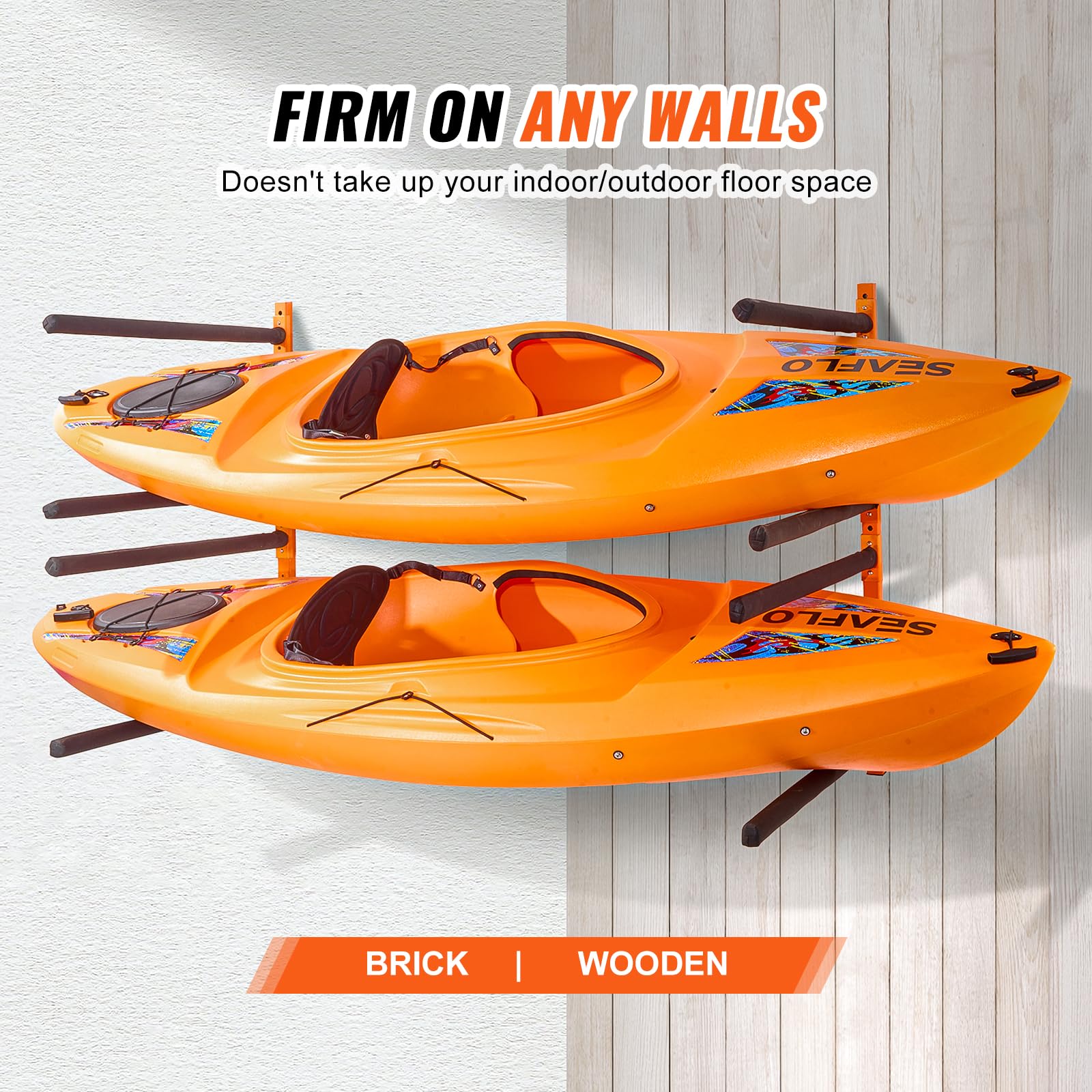 VEVOR Support Mural pour 4 Kayaks, Porte-Kayak, Canoë, Paddle SUP, Crochet de Rangement pour Kayak avec Bras Rembourrés Réglables, Charge de 181,4 kg, Cintre pour Kayak pour Garage Intérieur Extérieur