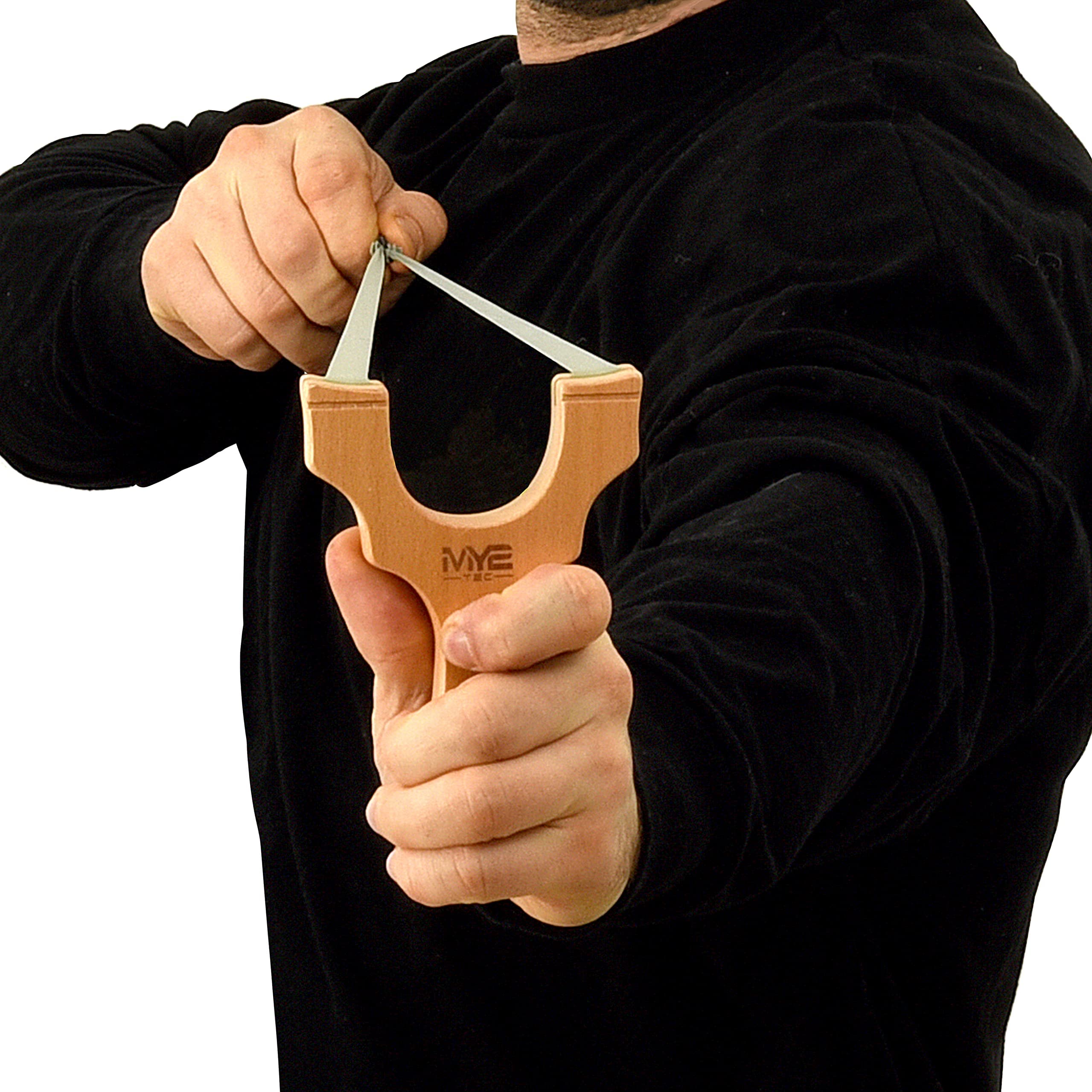 GERCAR Steinschleuder Profi für Jagd - Huck Zwille aus Holz - Set mit Stahlkugeln - Schleuder für Sport und Outdoor mit starkem Gummiband - Sportschleuder Katapult Slingshot - OneSize