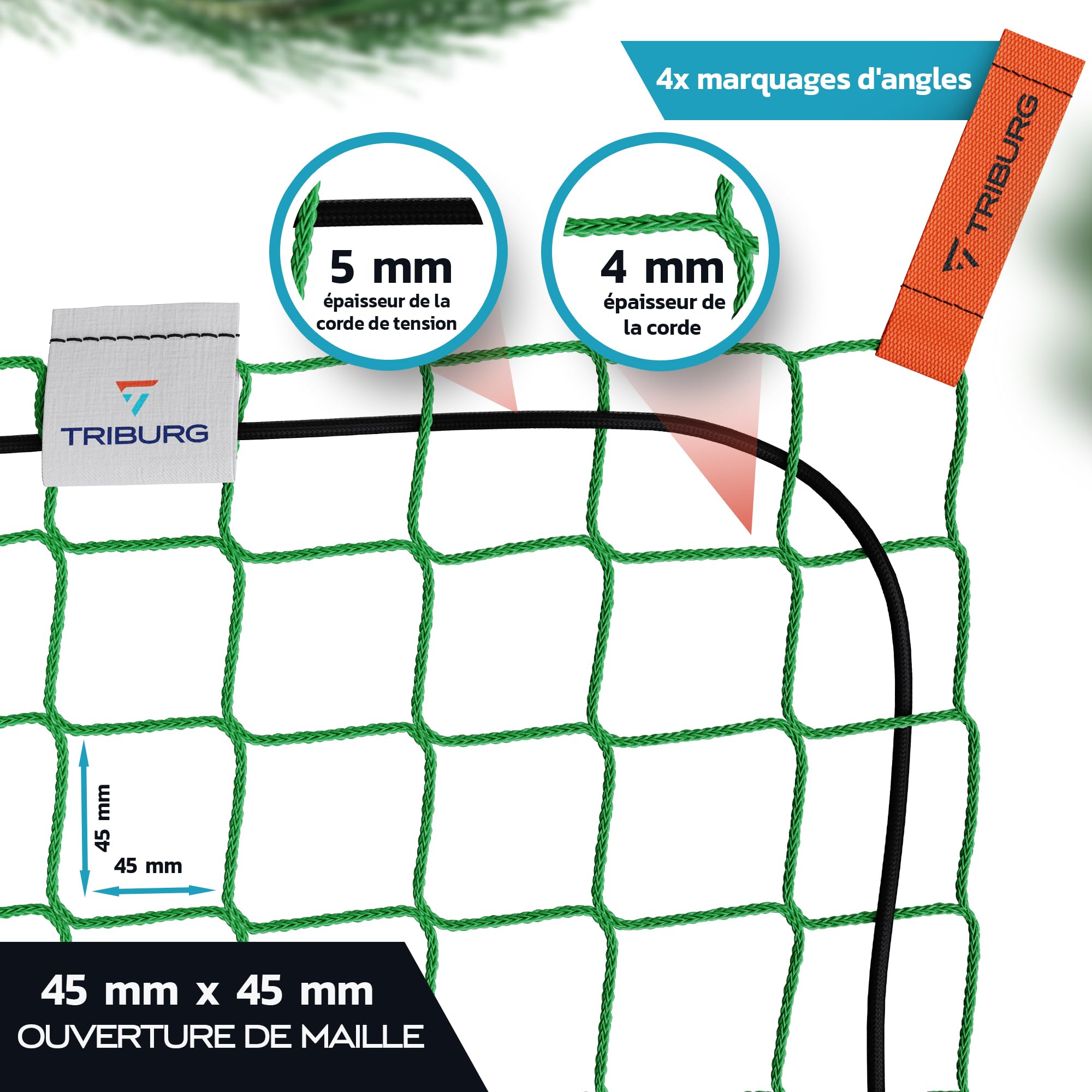TRIBURG Filet pour remorque 2x3,5 avec marquage des Coins - Filet pour remorque avec élastique de Tension pour Une sécurisation optimale du Chargement