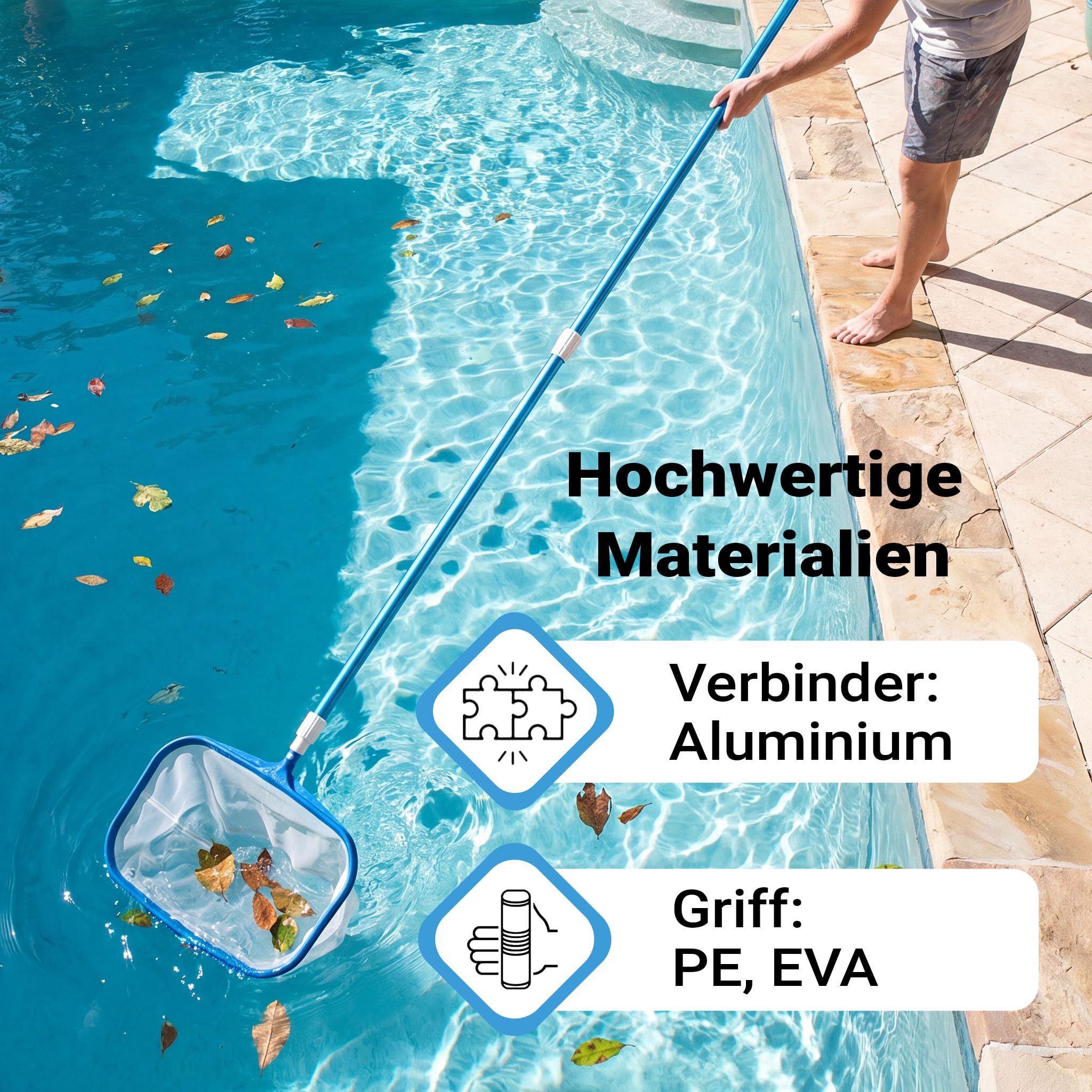 Wiltec Teleskopstange zur Poolreinigung ausfahrbar 120-360 cm Teleskopstiel passend für Bodenbürsten & Kescher