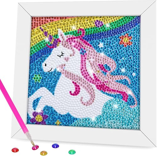 QEUOYSS Kit de arte de diamantes para niños con marco de madera, arte y manualidades para niños de 6 a 8 a 10 a 12 años, arte de diamantes fácil de