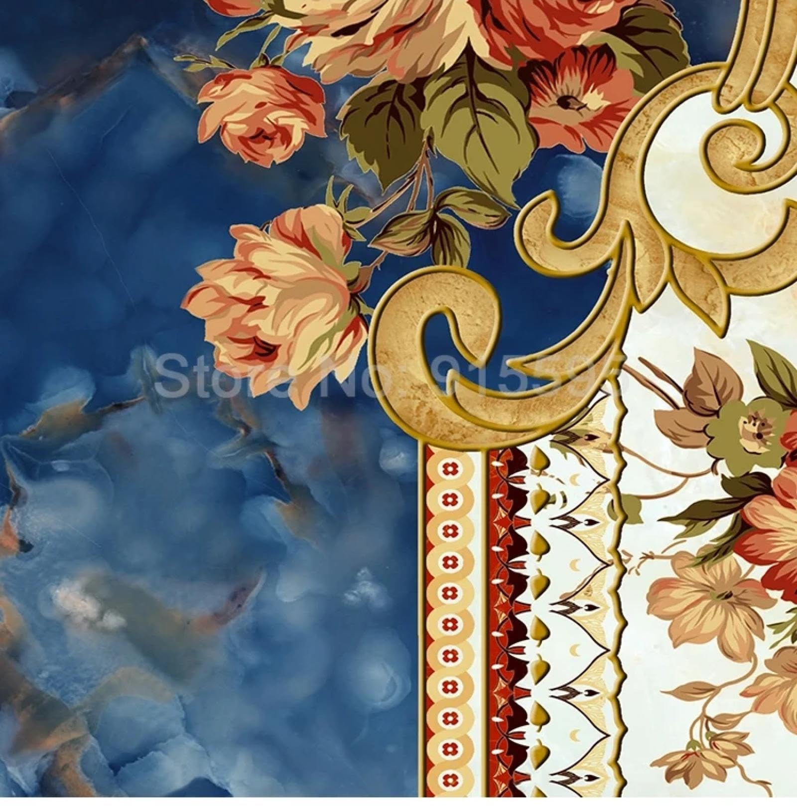 3D samoprzylepne naklejki podłogowe niebieski nadruk retro tłoczony mural sypialnia łazienka dekoracja ścienna