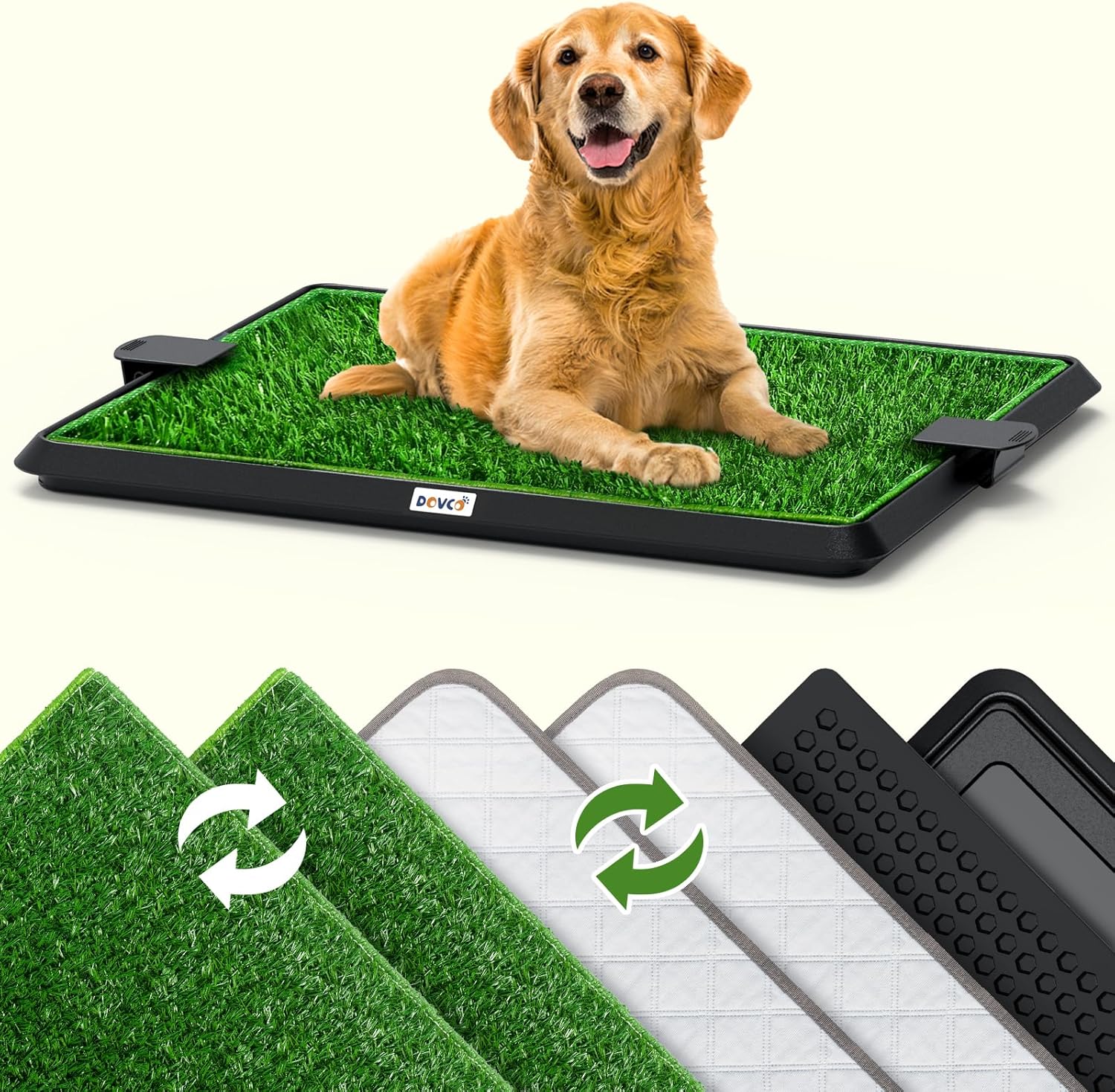 Super Absorbent Dog Grass Pad with Tray, 4-Layer Guard to Stop Leakage/Stink/Mess for Puppy Health, Reusable Washable Pee Pads for Dogs, Potty Training Dog Litter Box for Indoor Outdoor, 20"*30" Black Green Large (20"x30")