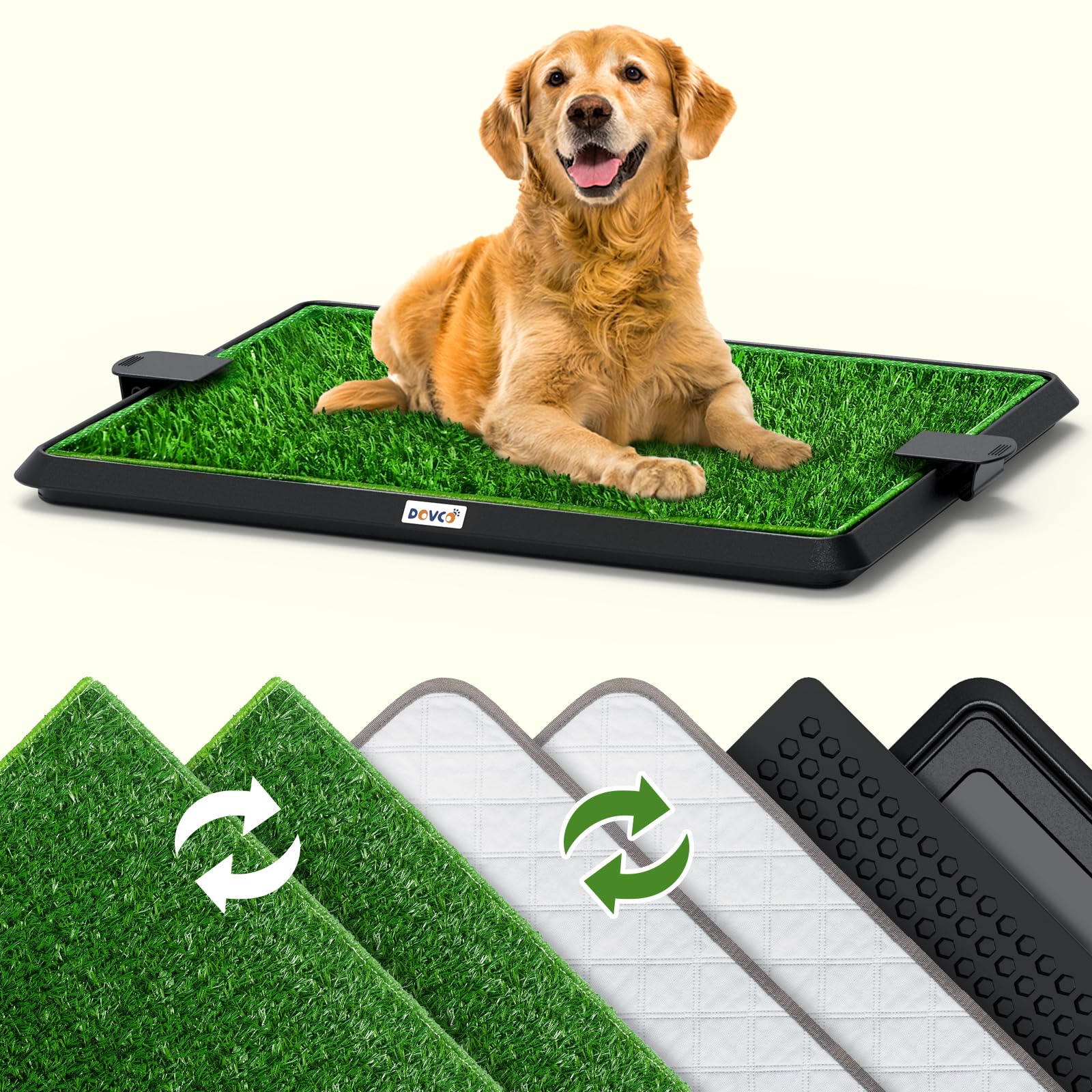 Super Absorbent Dog Grass Pad with Tray, 4-Layer Guard to Stop Leakage/Stink/Mess for Puppy Health, Reusable Washable Pee Pads for Dogs, Potty Training Dog Litter Box for Indoor Outdoor, 20"*30"
