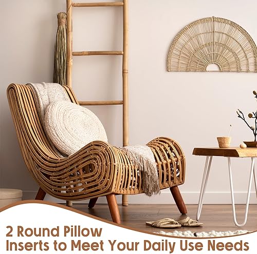 Miniatura 5 de Roowest Paquete de 2 rellenos de almohada redondos grandes de diámetro, acogedores cojines decorativos de gran tamaño para decoración de sofá, cojín